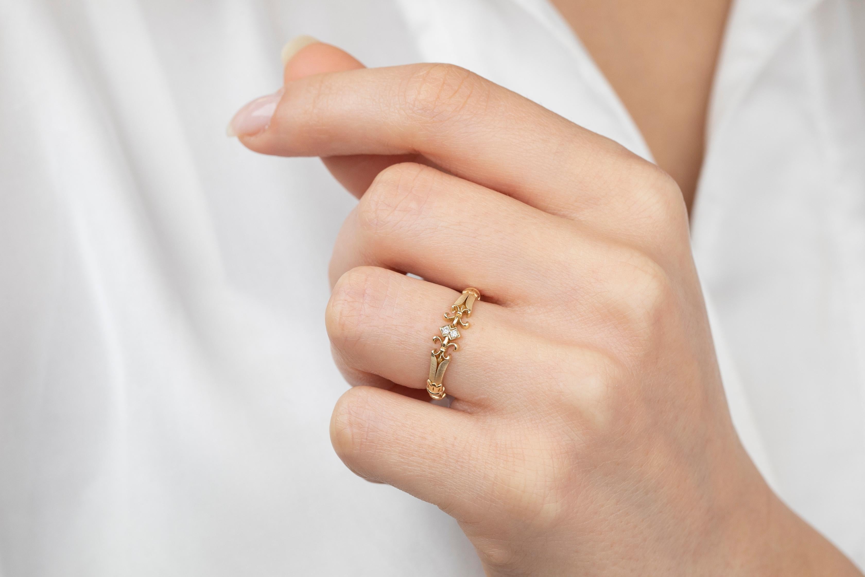 Im Angebot: Wedding Band-Ring, Vintage-Stil 14K Gold 0,05 Karat Diamant () 3
