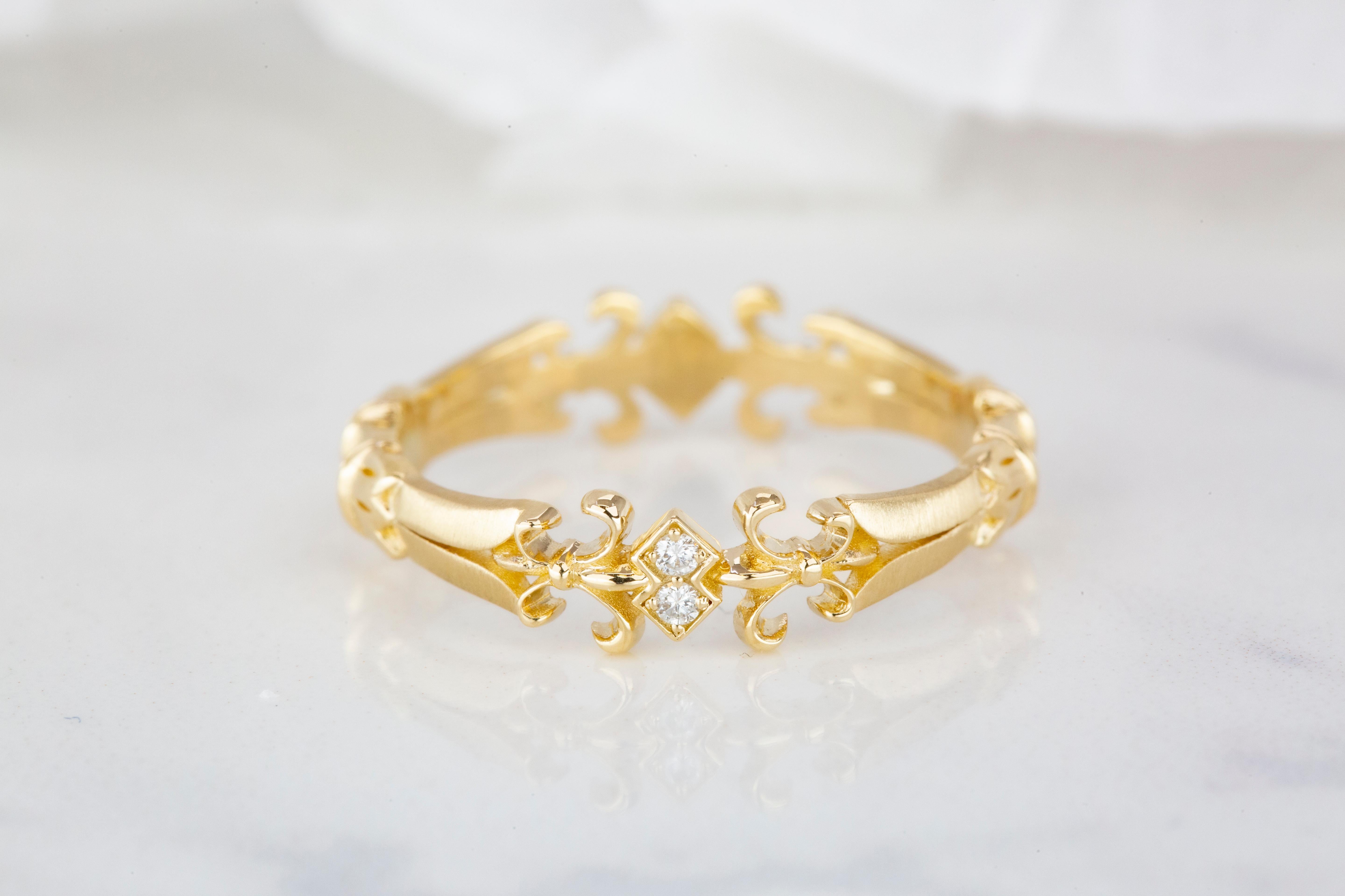 Im Angebot: Wedding Band-Ring, Vintage-Stil 14K Gold 0,05 Karat Diamant () 7
