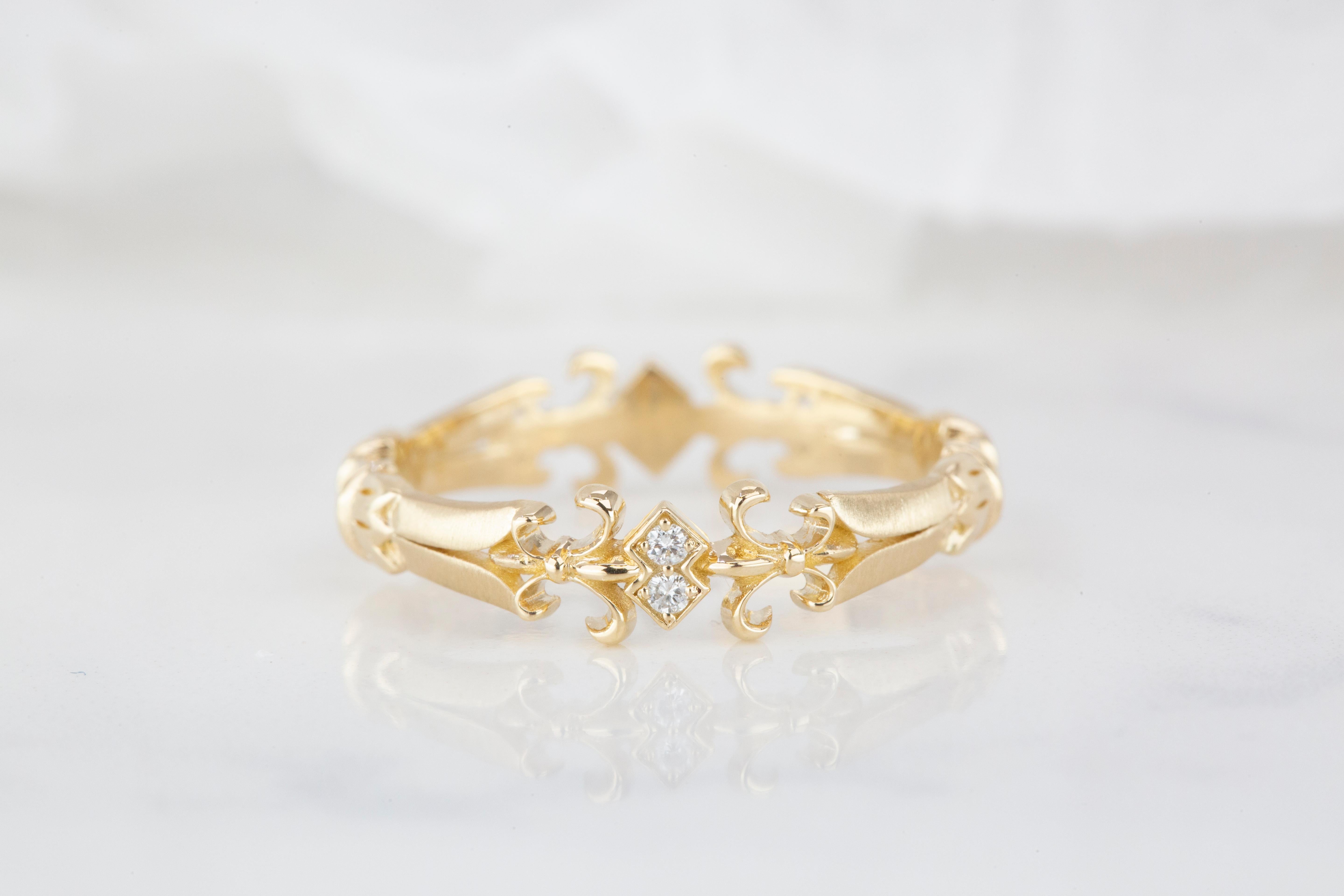 Im Angebot: Wedding Band-Ring, Vintage-Stil 14K Gold 0,05 Karat Diamant () 8