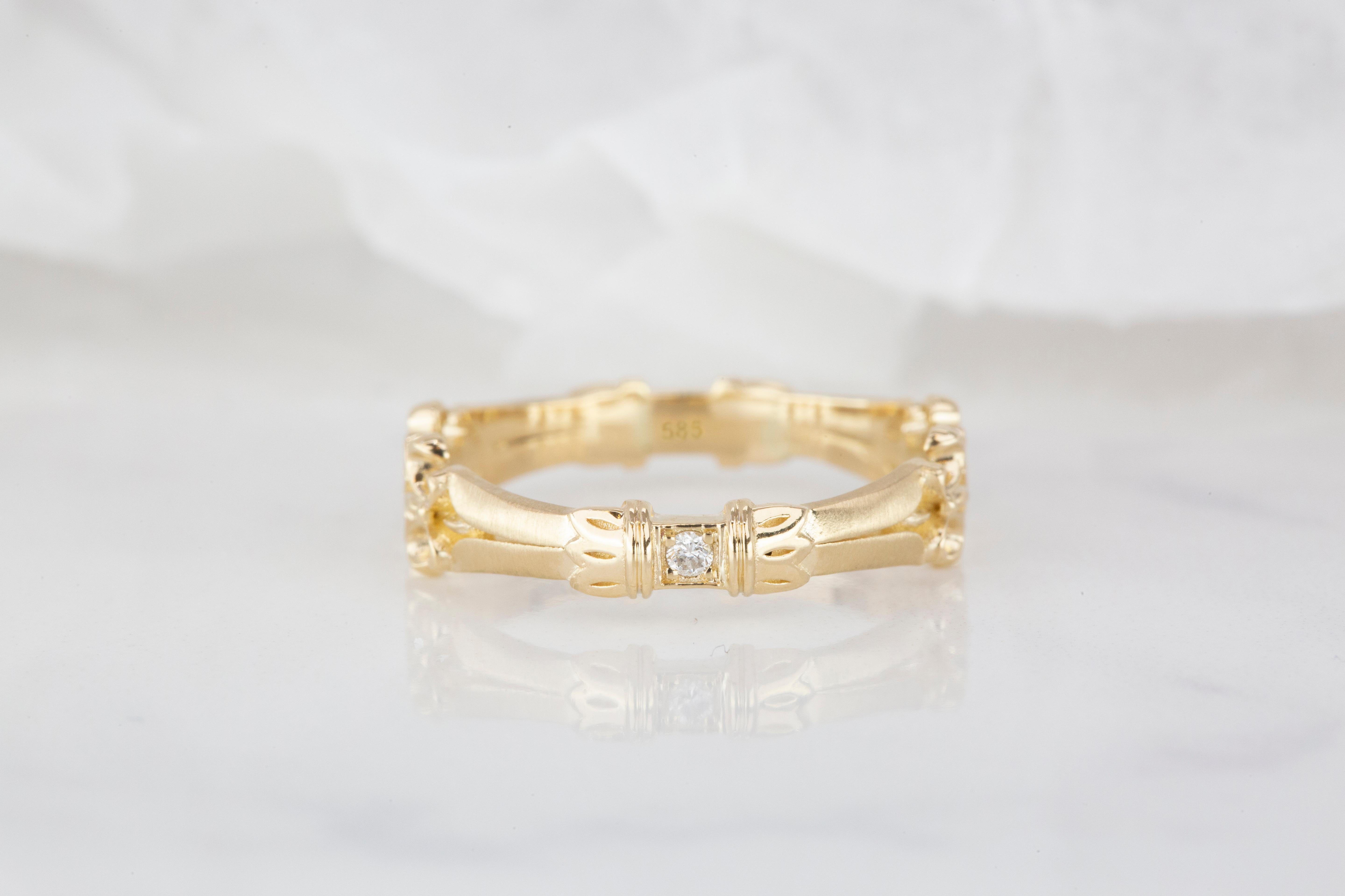 Im Angebot: Wedding Band-Ring, Vintage-Stil 14K Gold 0,05 Karat Diamant () 9