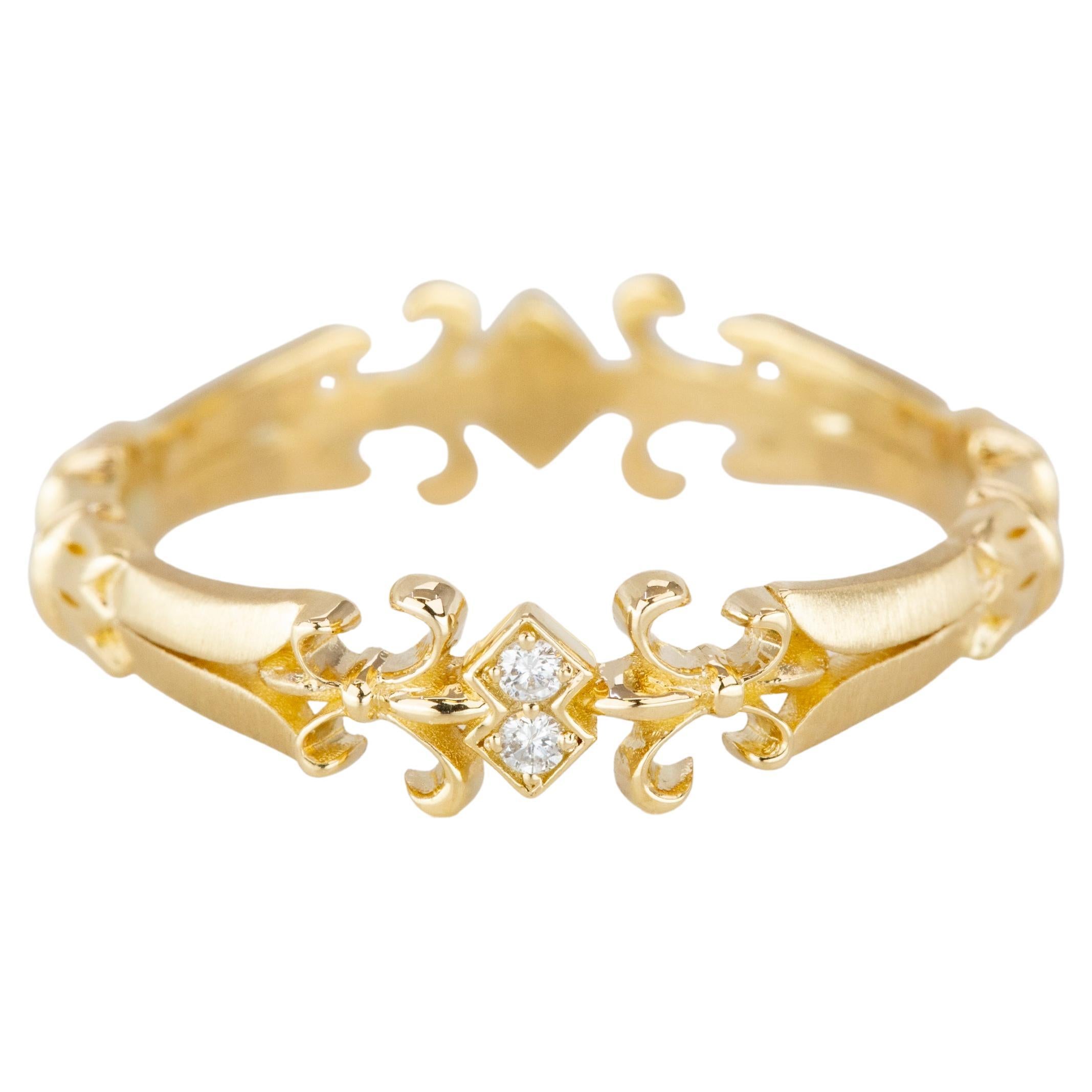Im Angebot: Wedding Band-Ring, Vintage-Stil 14K Gold 0,05 Karat Diamant ()