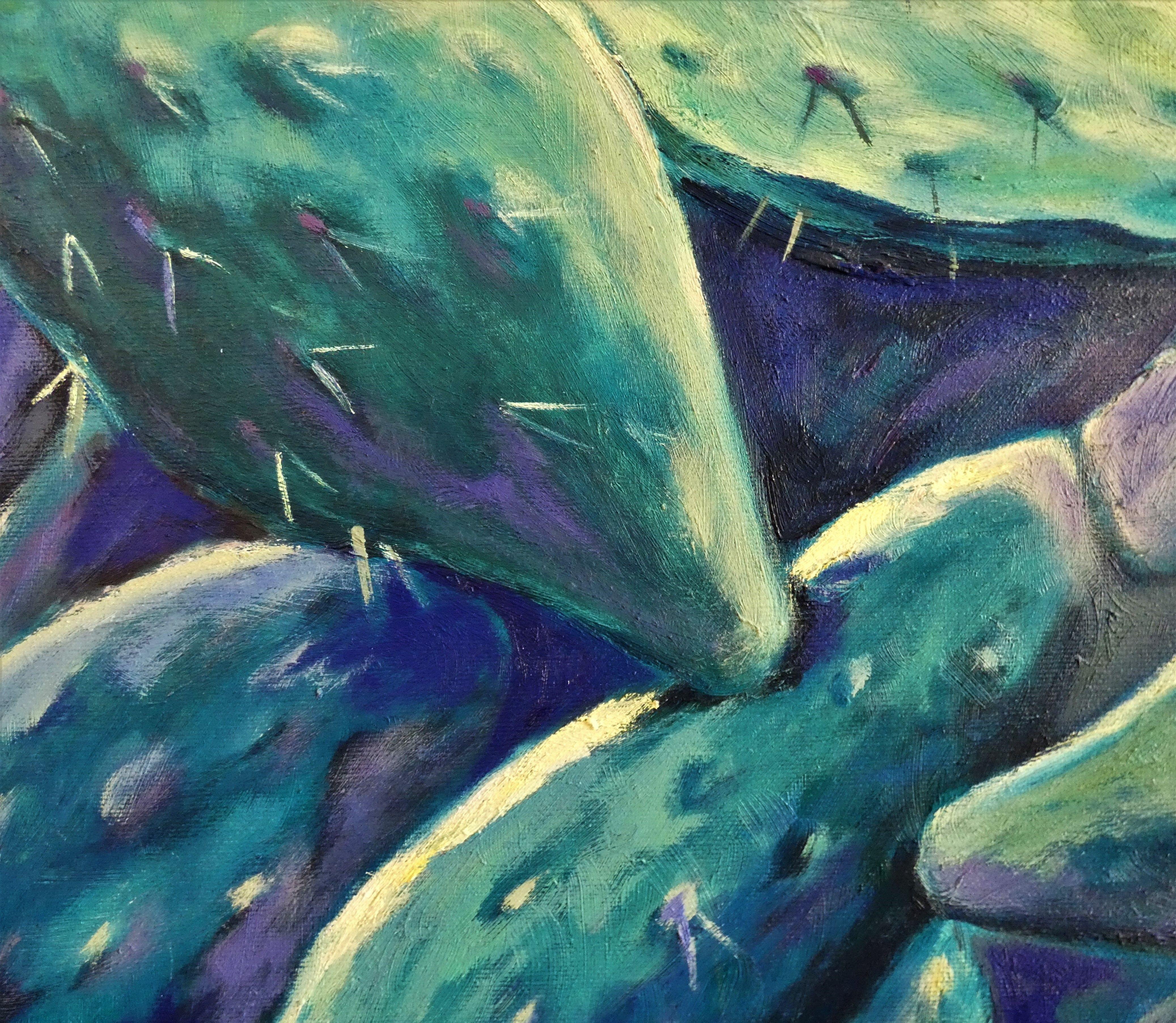 Blue Cactus, Painting, Oil on Canvas For Sale 1