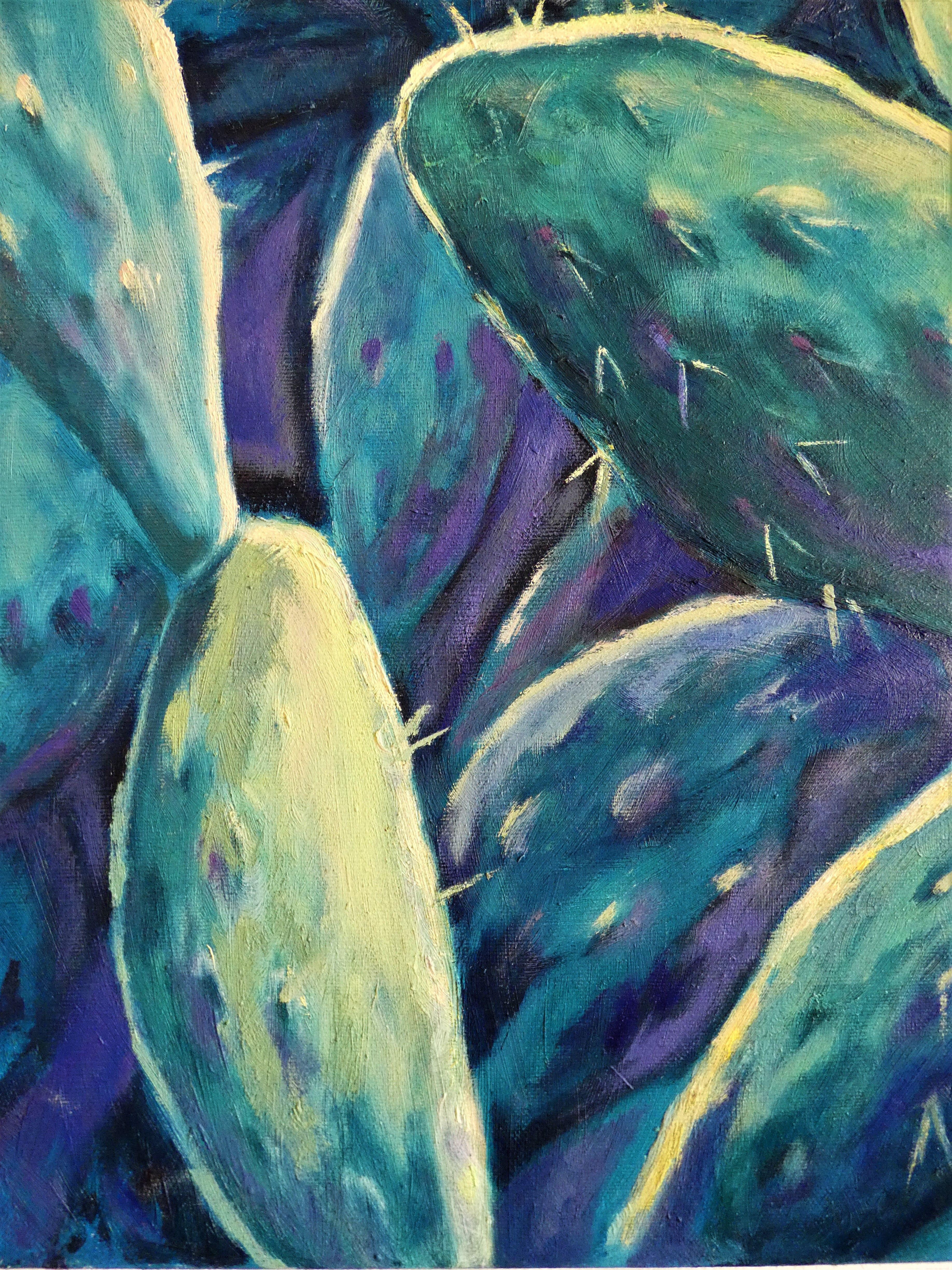 Blue Cactus, Painting, Oil on Canvas For Sale 2