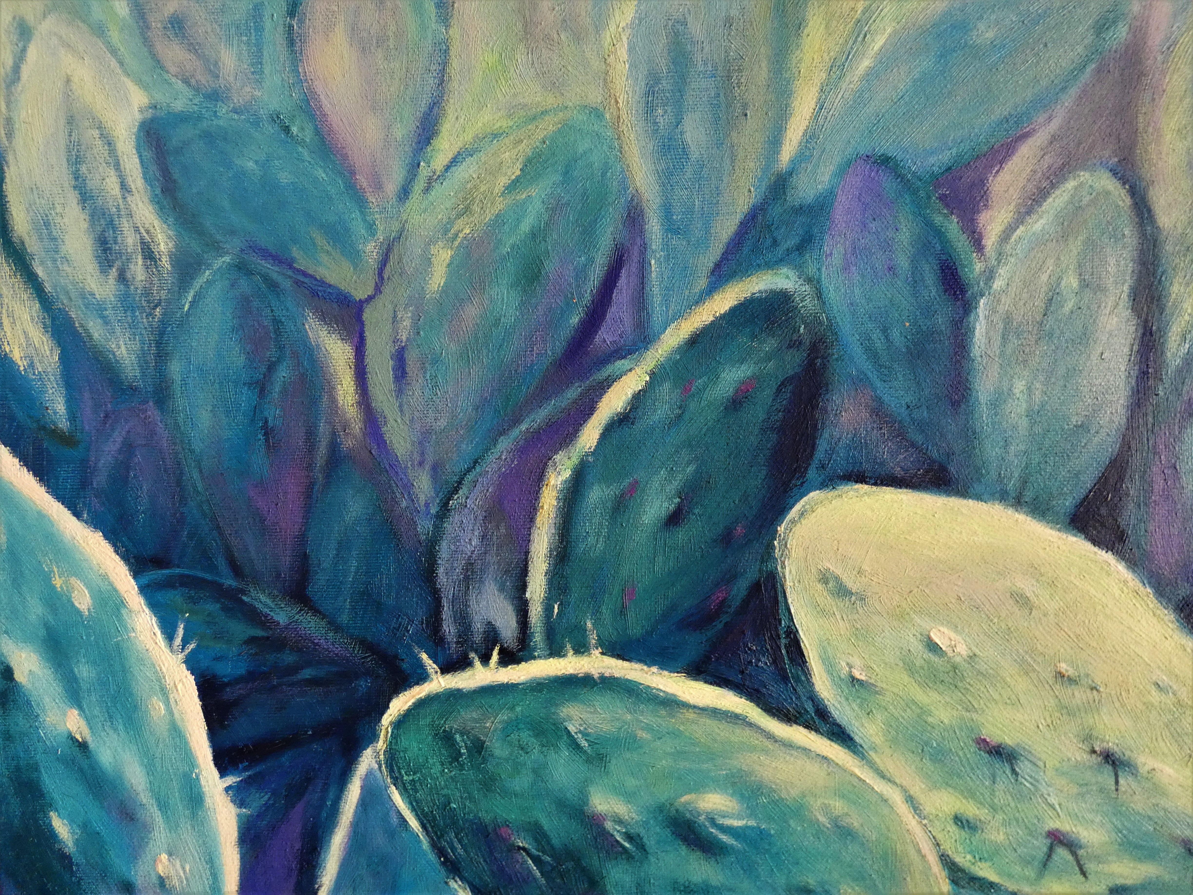Blue Cactus, Painting, Oil on Canvas For Sale 3