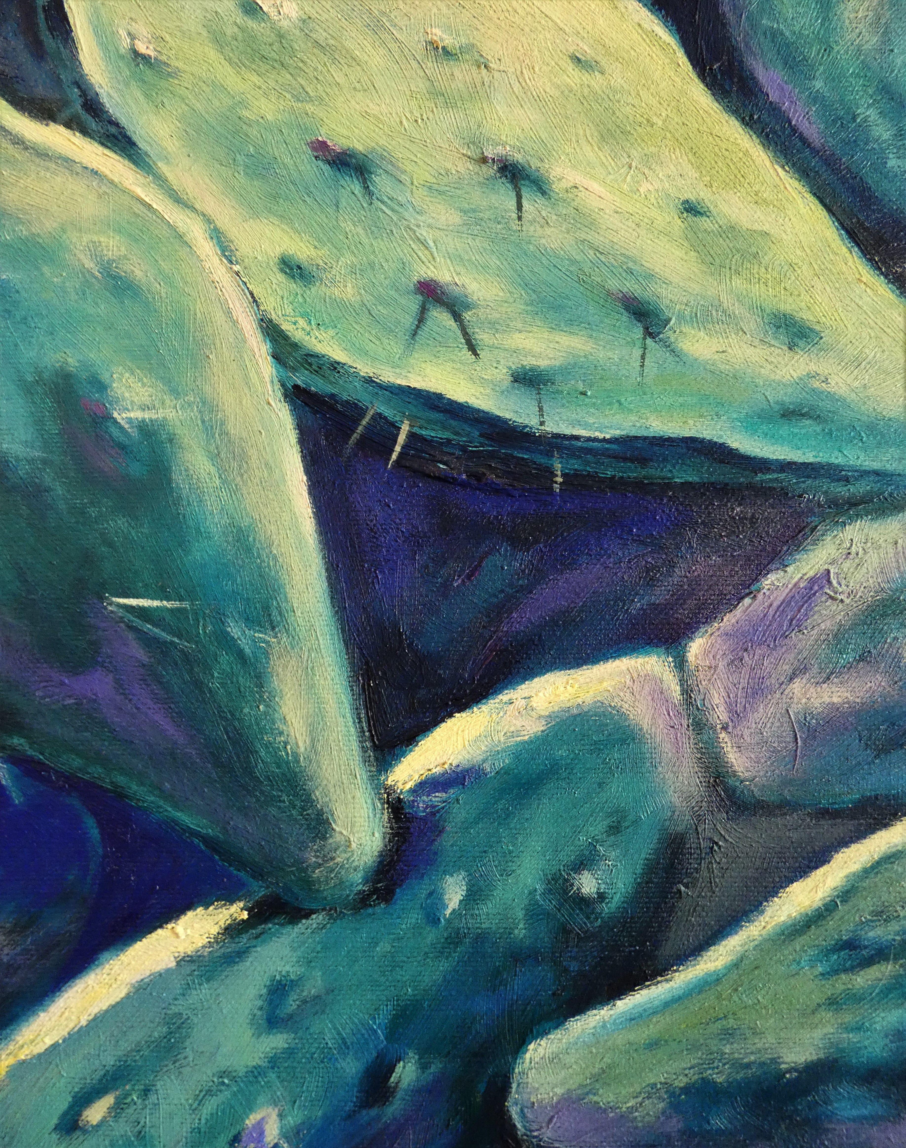 Cactus blu, Pittura, Olio su tela in vendita 2