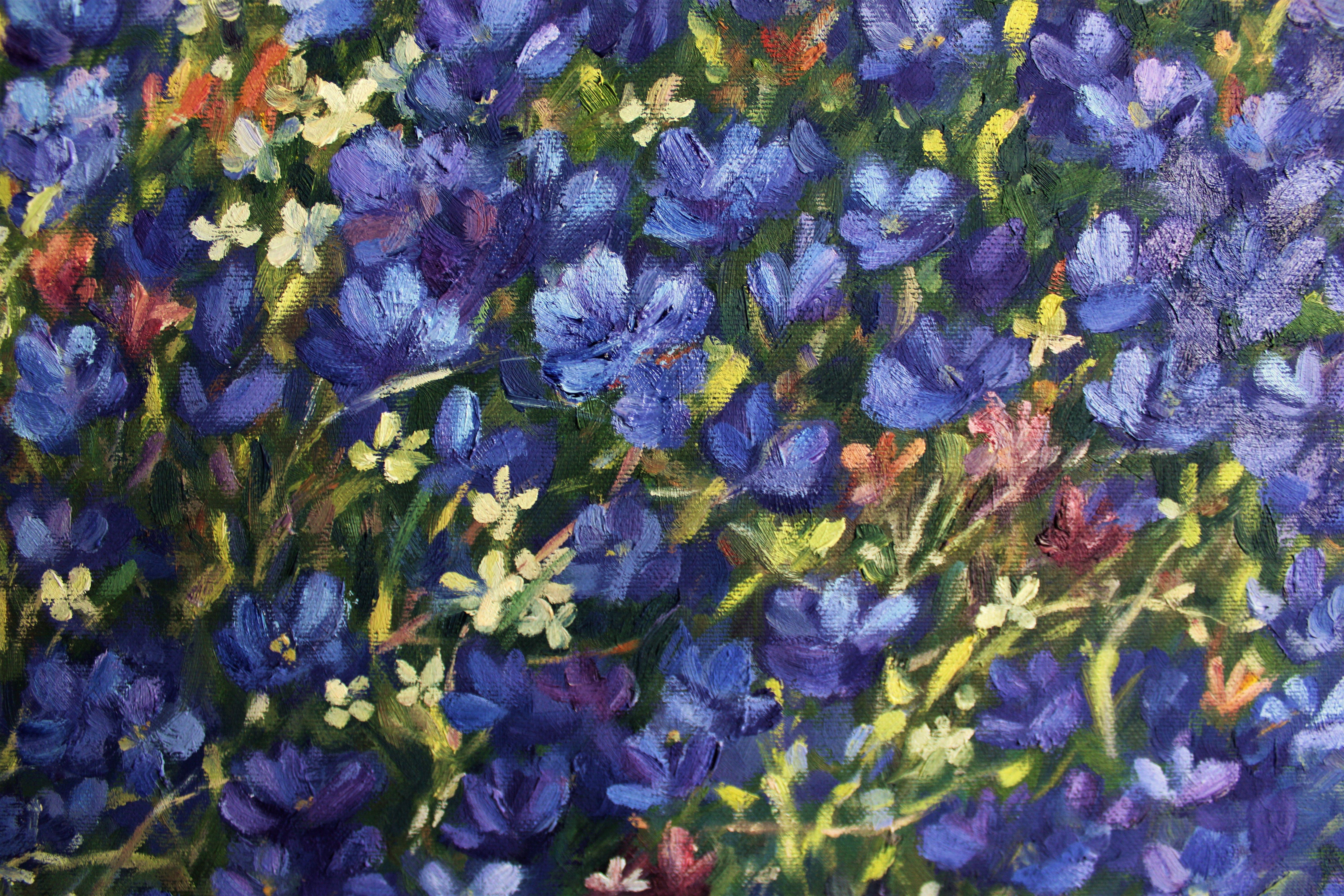 Blue Flowers, Painting, Oil on Canvas For Sale 1