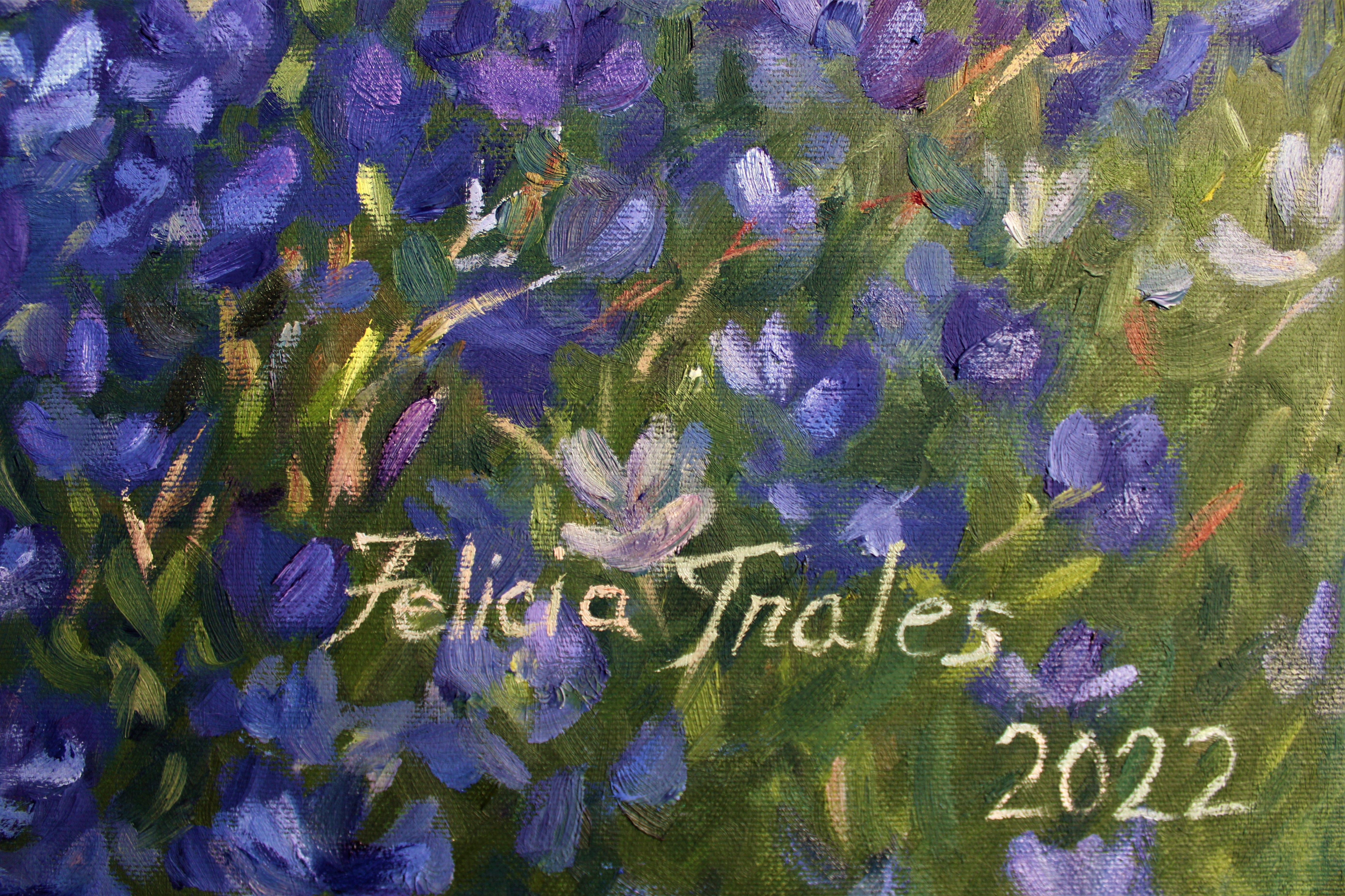 Blue Flowers, Painting, Oil on Canvas For Sale 2
