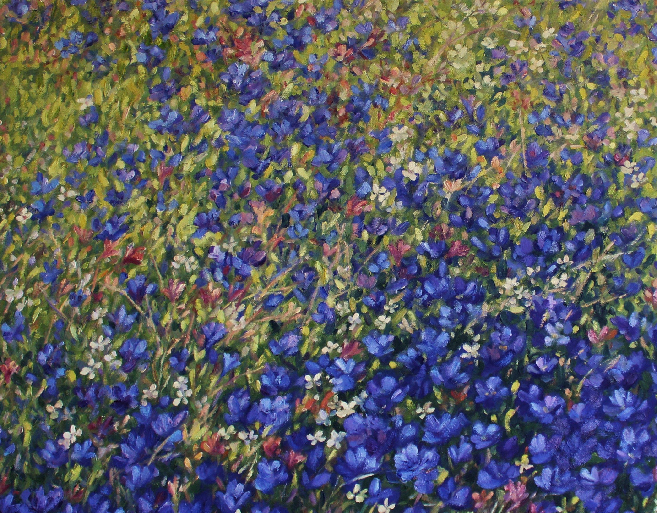 Blue Flowers, Painting, Oil on Canvas For Sale 4