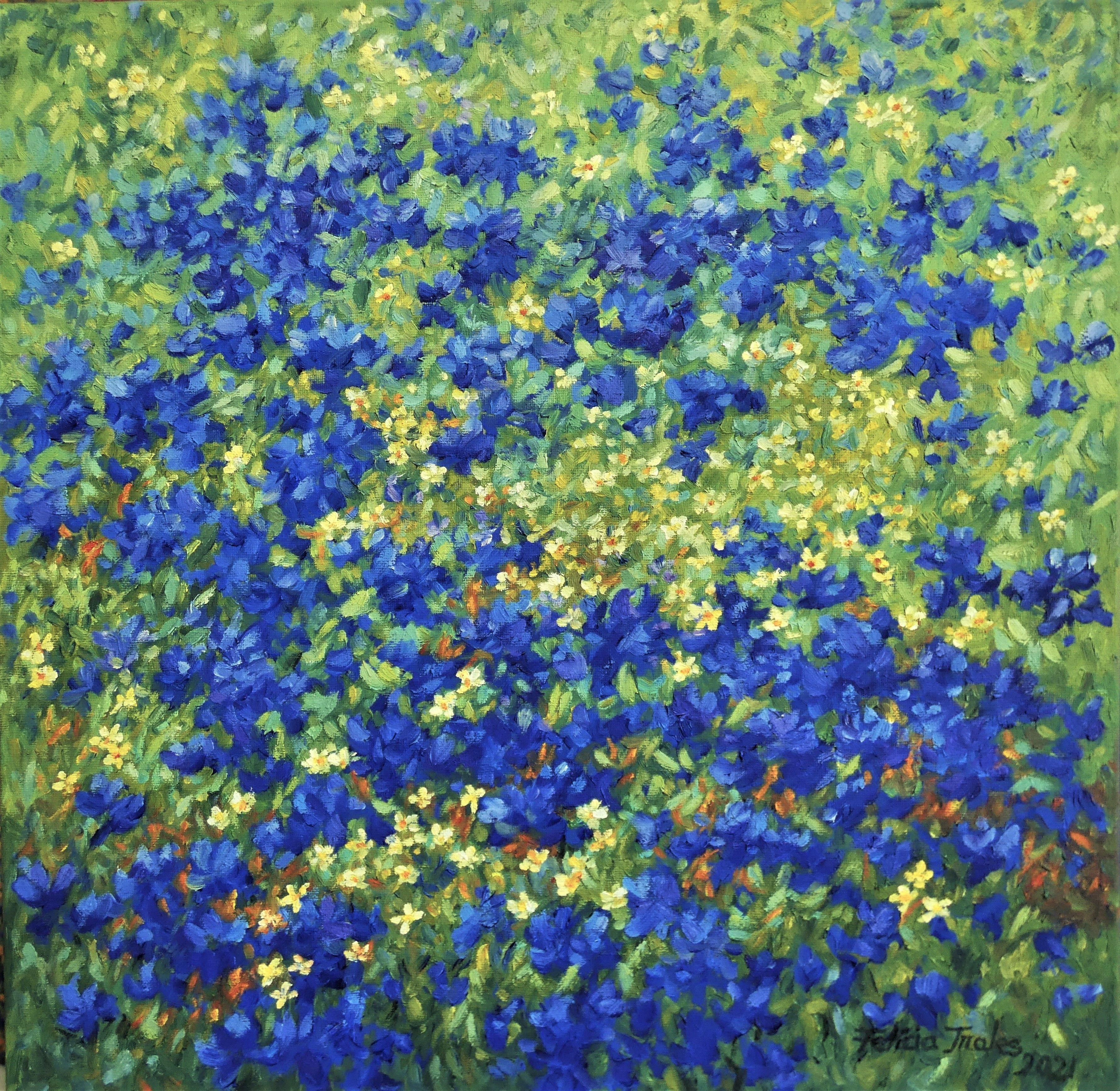 Blaue Blumen, Gemälde, Öl auf Leinwand