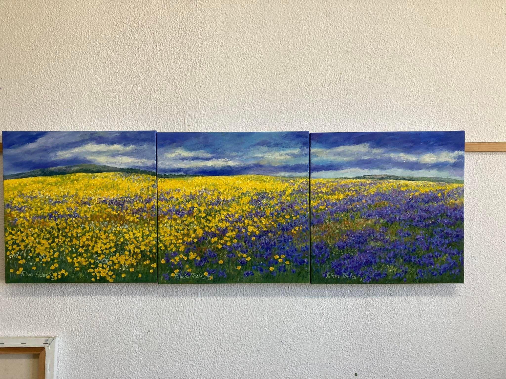yellow flower field painting