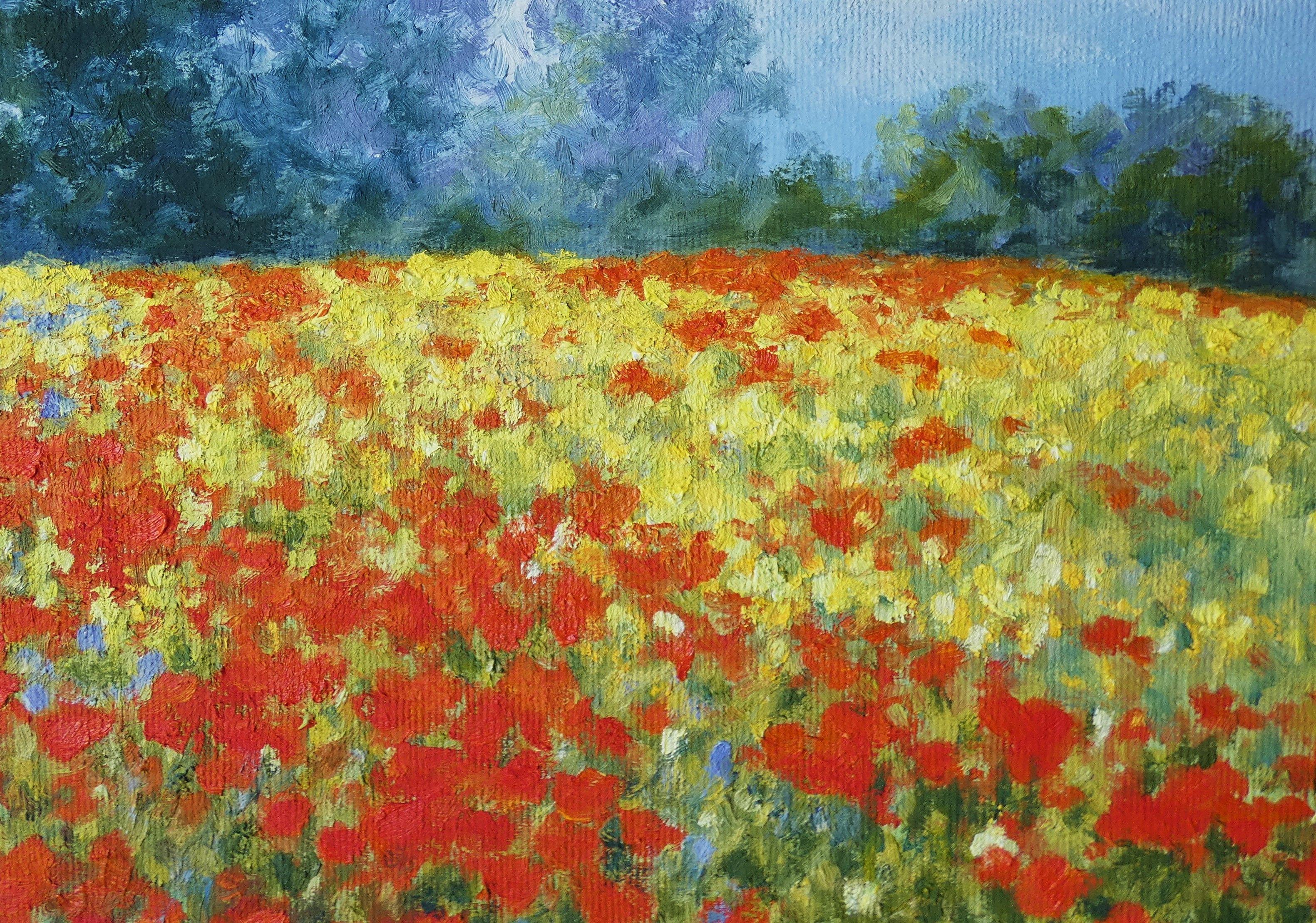 Mein Bild handelt vom Frühling, der Frühling steht für Blumen, kräftige Farben und Freude. Es ist, als ob man in einem Traum reist und im Licht schwebend wieder aufwacht :: Gemälde :: Impressionist :: Dieses Werk wird mit einem offiziellen, vom
