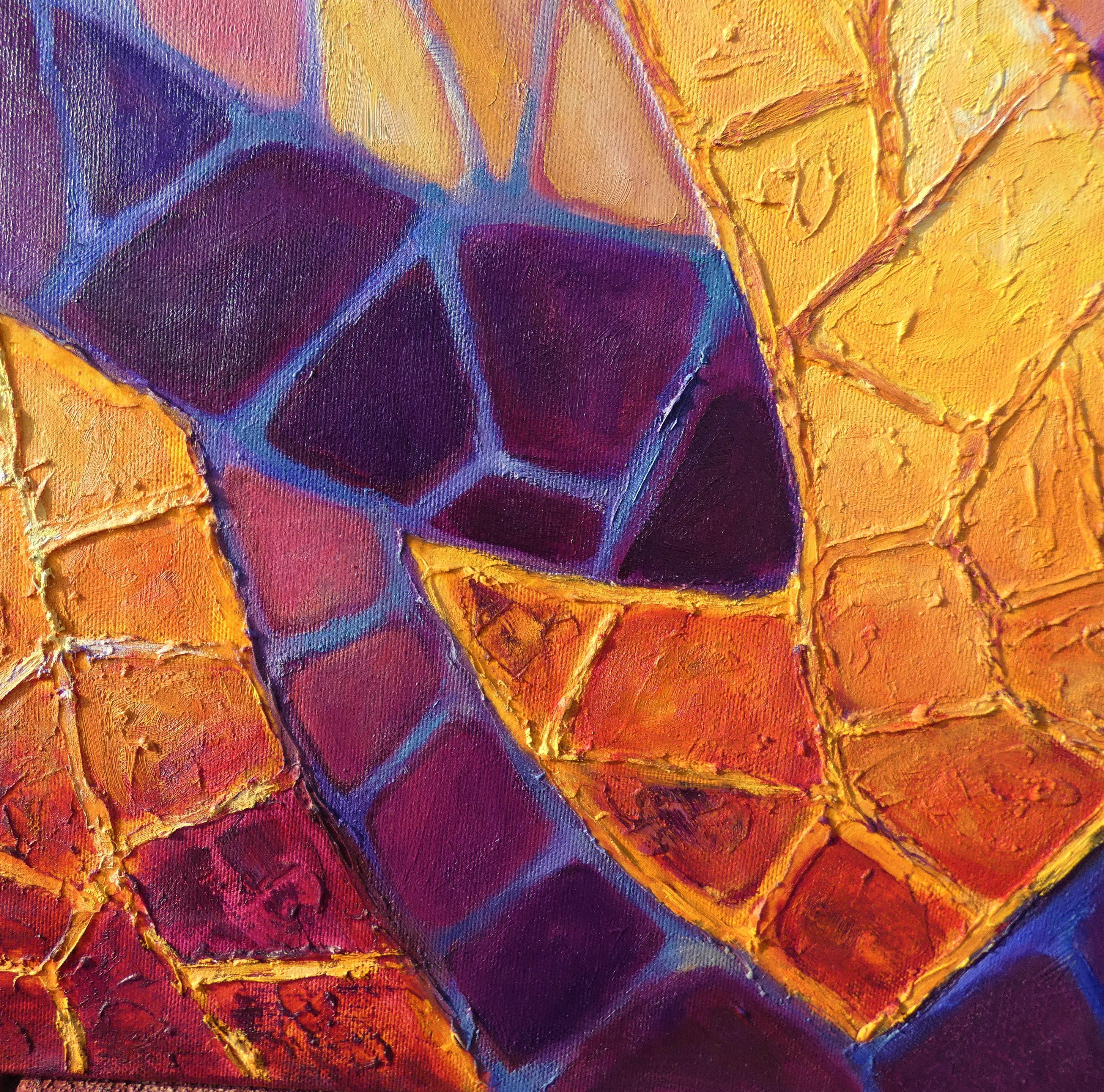 Intuitiv Structures II, Painting, Oil on Canvas - Orange Abstract Painting by Felicia Trales