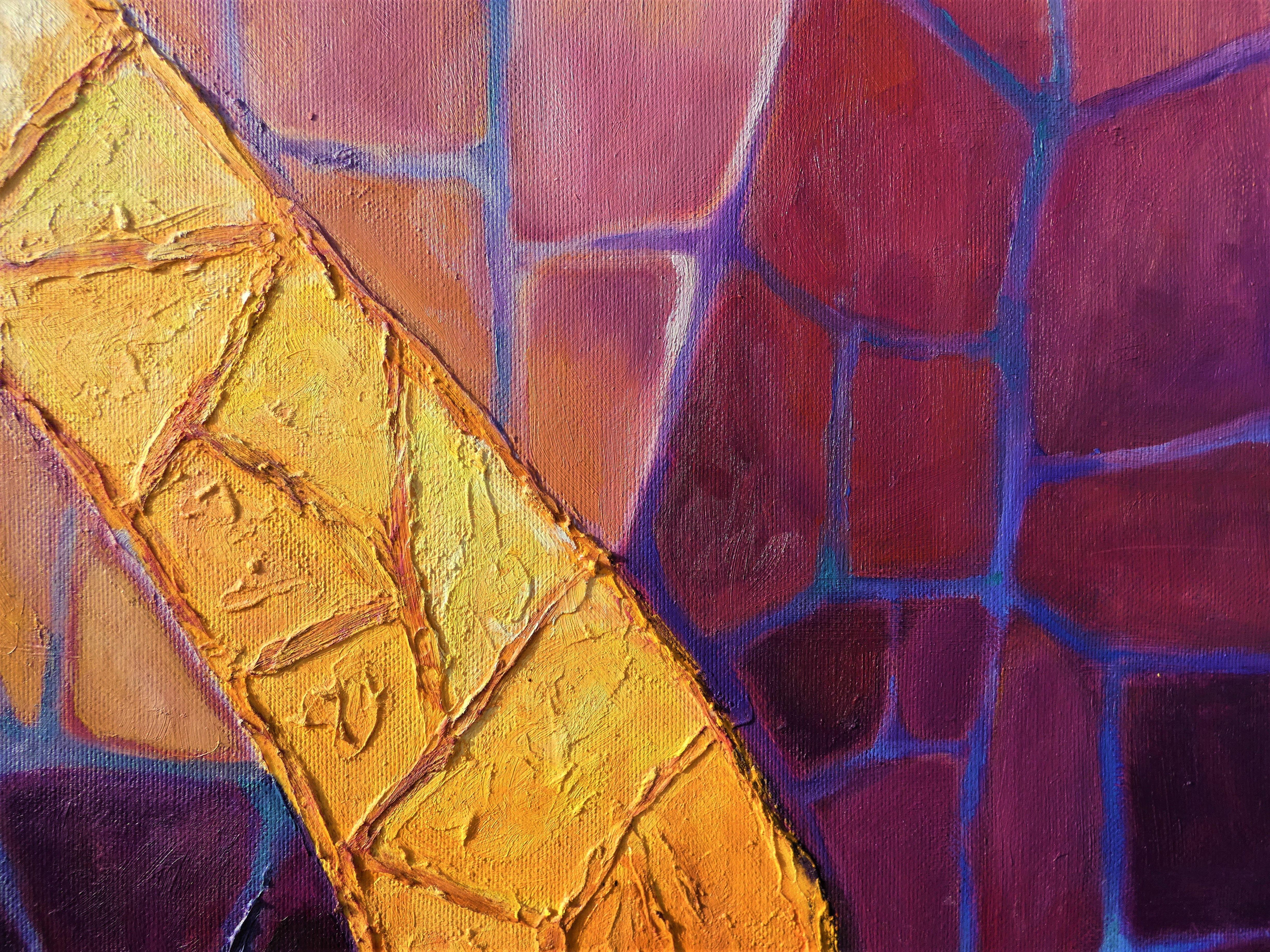 Intuitive composition, a way of interconnecting between two complementary colors. :: Painting :: Abstract :: This piece comes with an official certificate of authenticity signed by the artist :: Ready to Hang: Yes :: Signed: Yes :: Signature