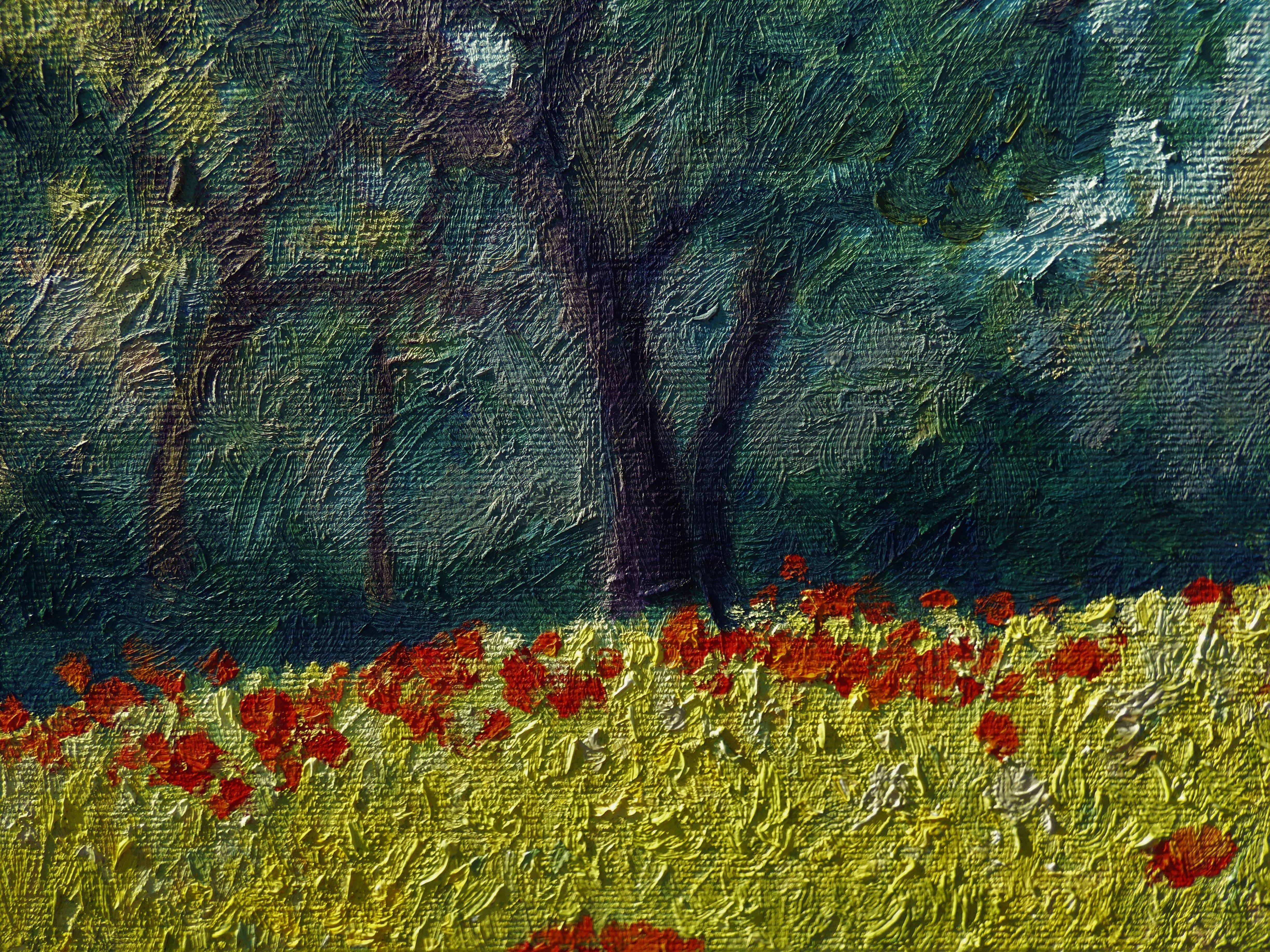 Landscape with Poppies, Painting, Oil on Canvas For Sale 1