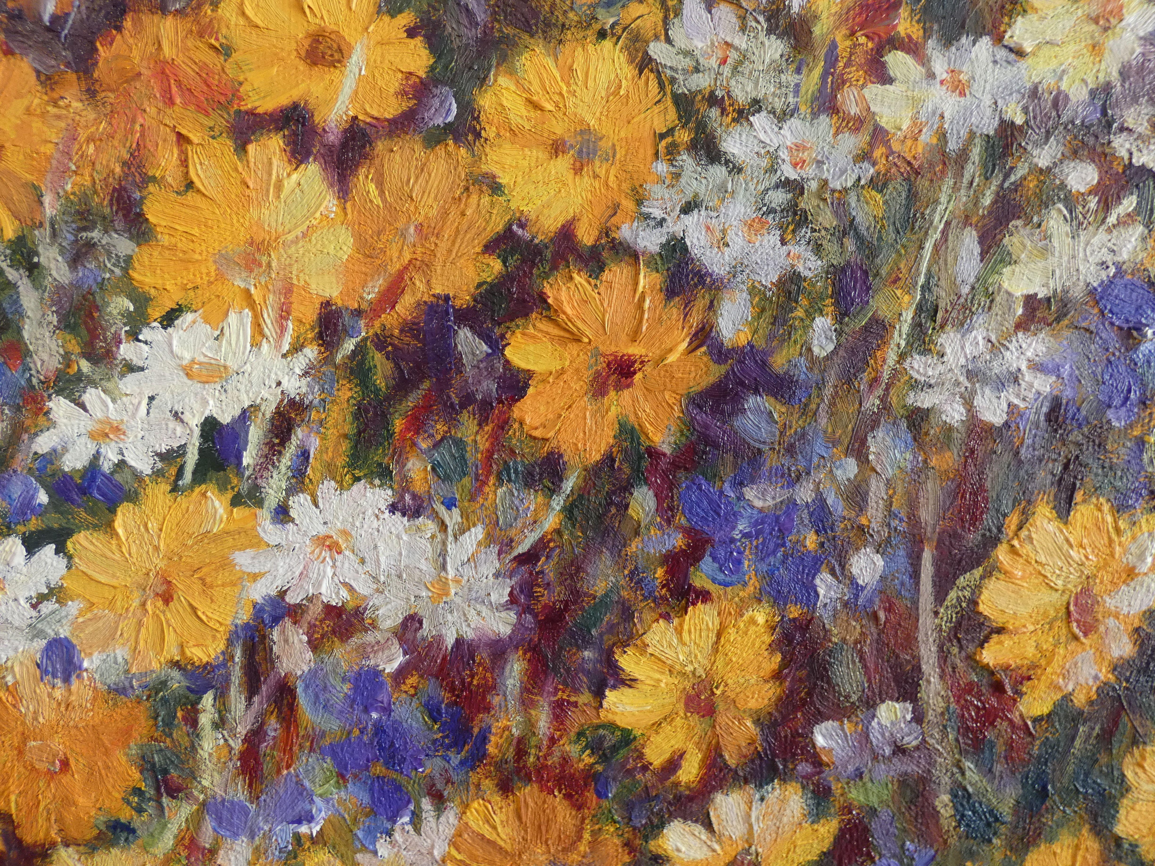 Marigolds Flowers, Painting, Oil on Canvas For Sale 1