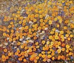 Marigolds Flowers, Painting, Oil on Canvas