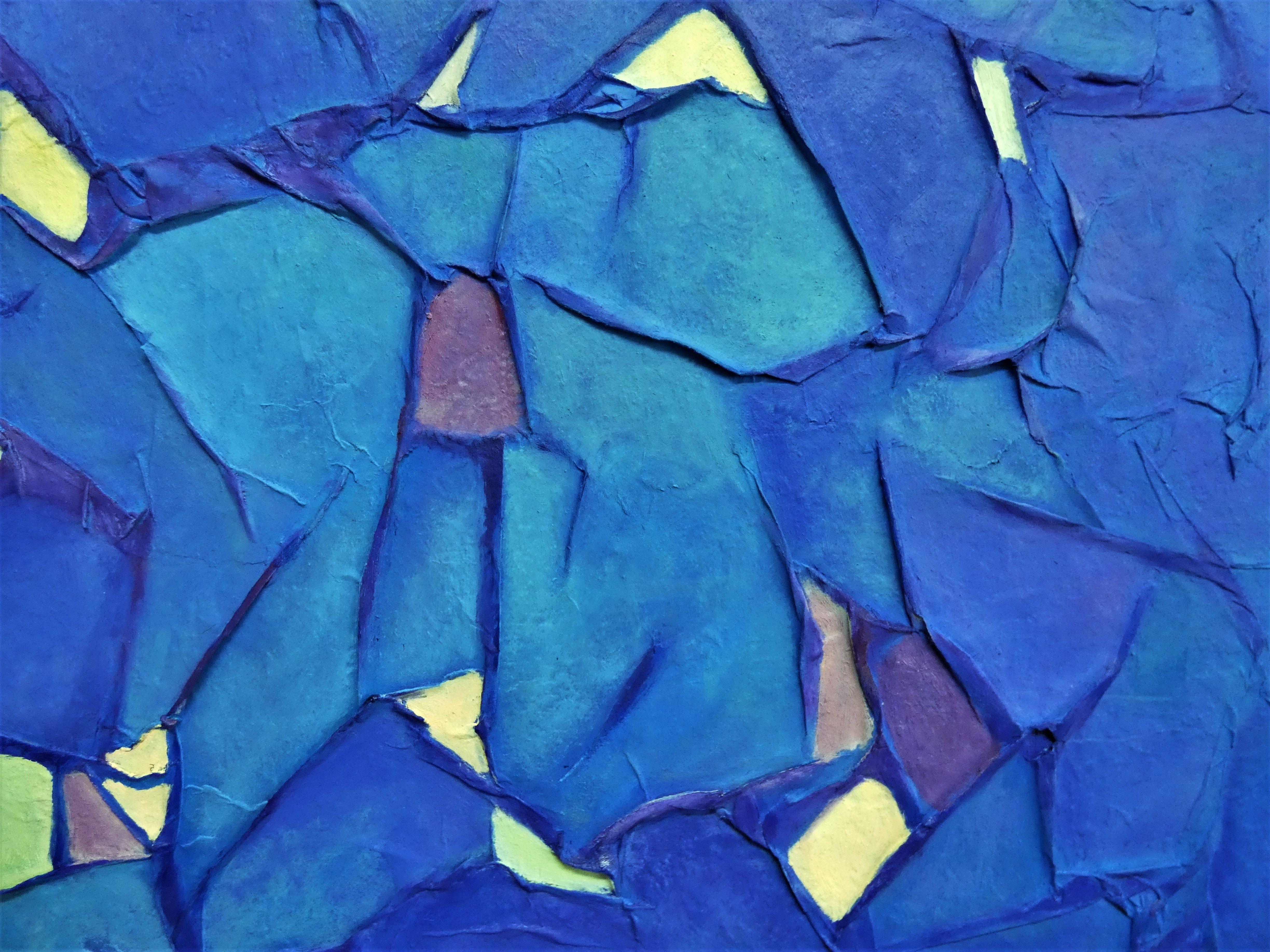 Reaction, Painting, Oil on Canvas - Blue Abstract Painting by Felicia Trales