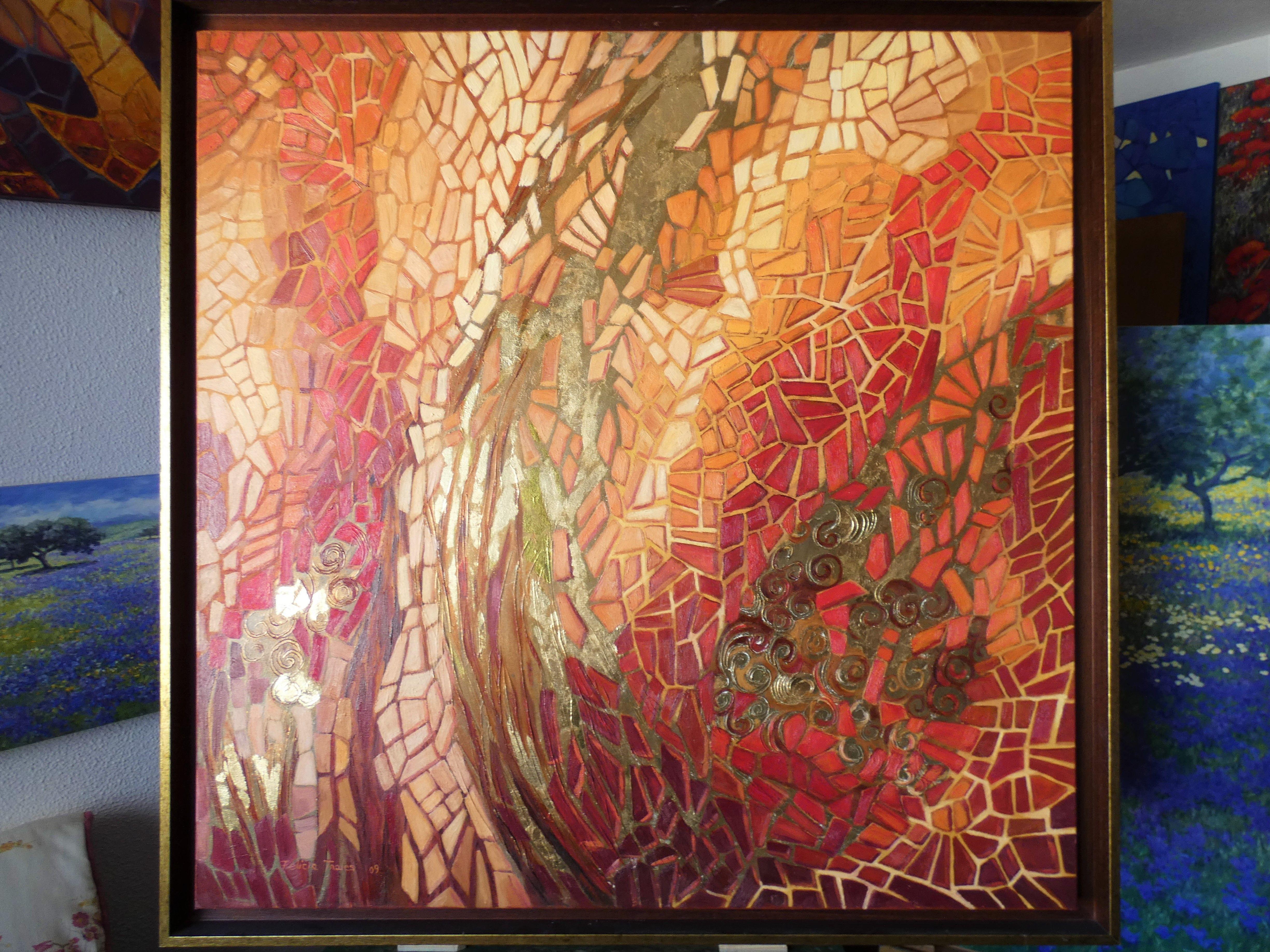 Red Fantasy, Painting, Oil on Canvas - Brown Abstract Painting by Felicia Trales