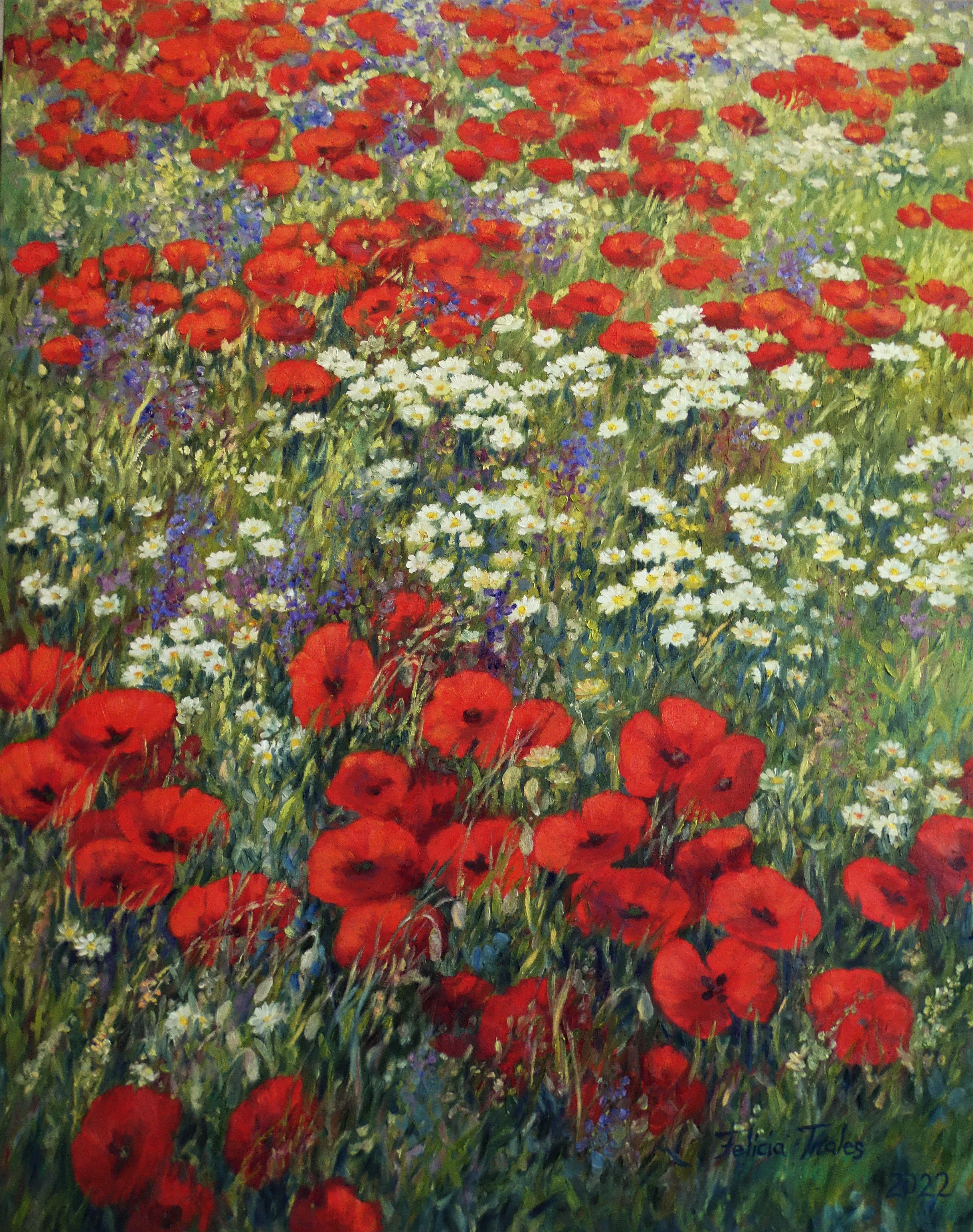 Rote Wildblumen, Gemälde, Öl auf Leinwand