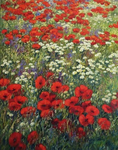 Rote Wildblumen, Gemälde, Öl auf Leinwand