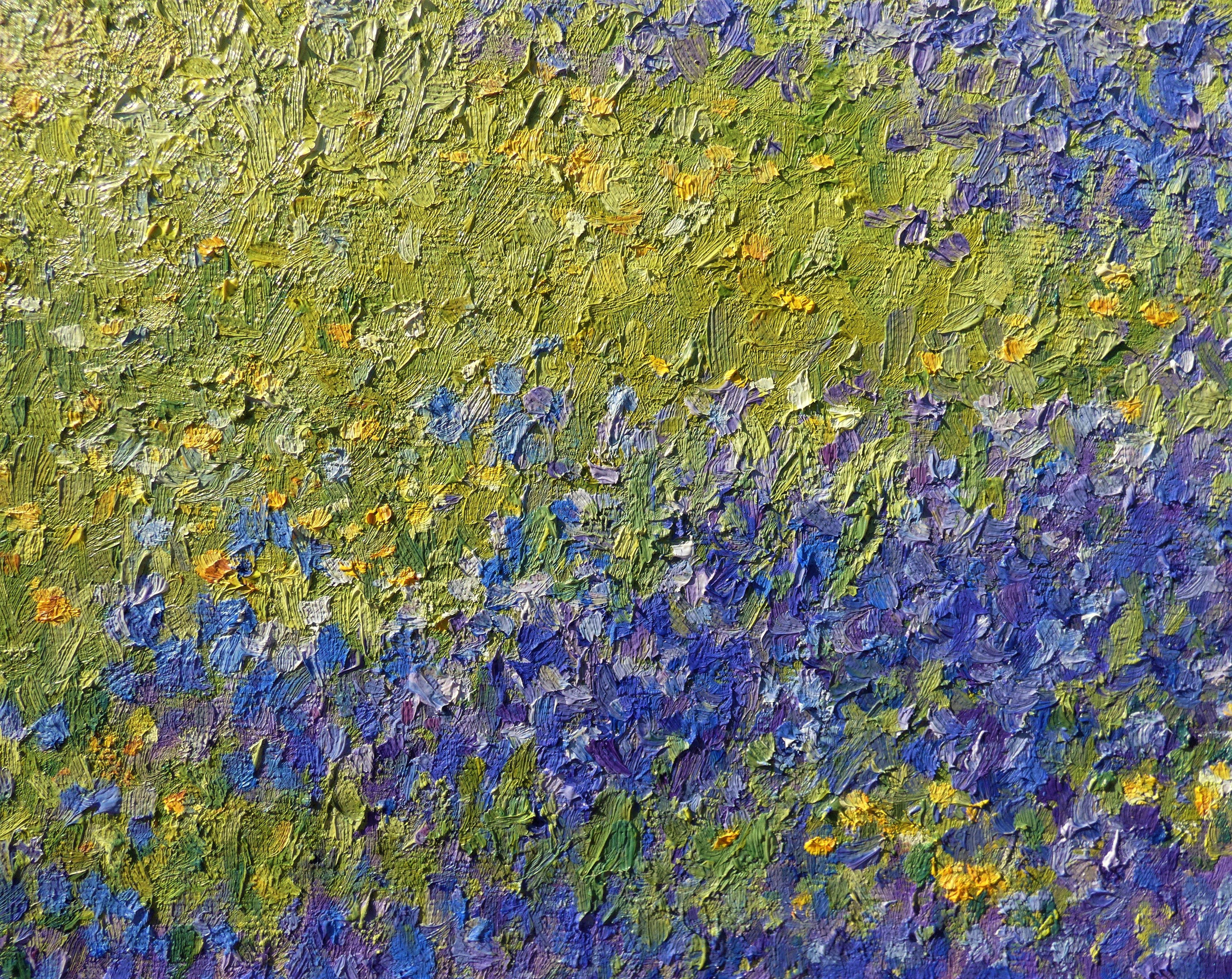 Primavera Violeta, Pintura, Óleo sobre lienzo - Landscape Painting Gris de Felicia Trales