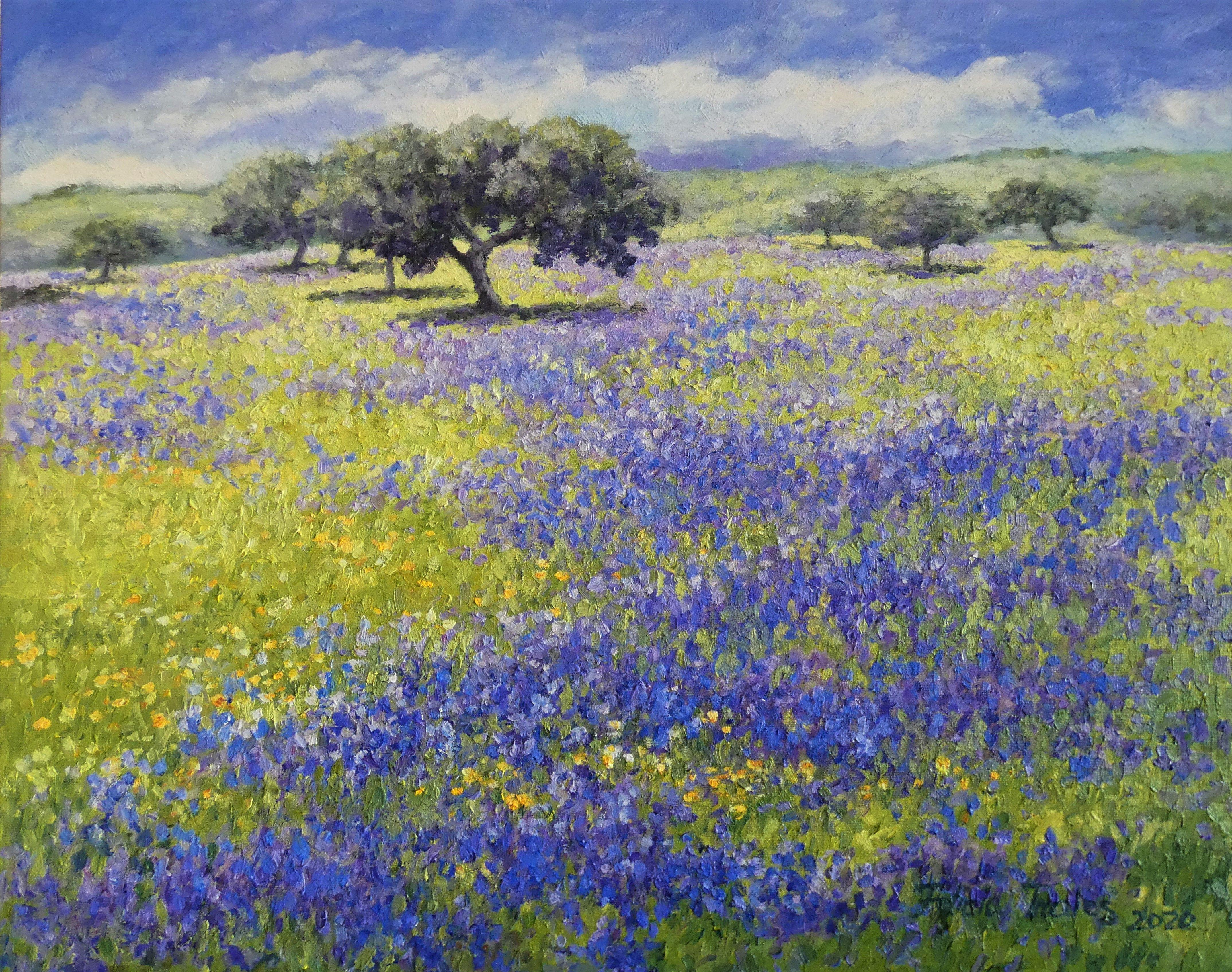 Landscape Painting Felicia Trales - Printemps violet, peinture, huile sur toile