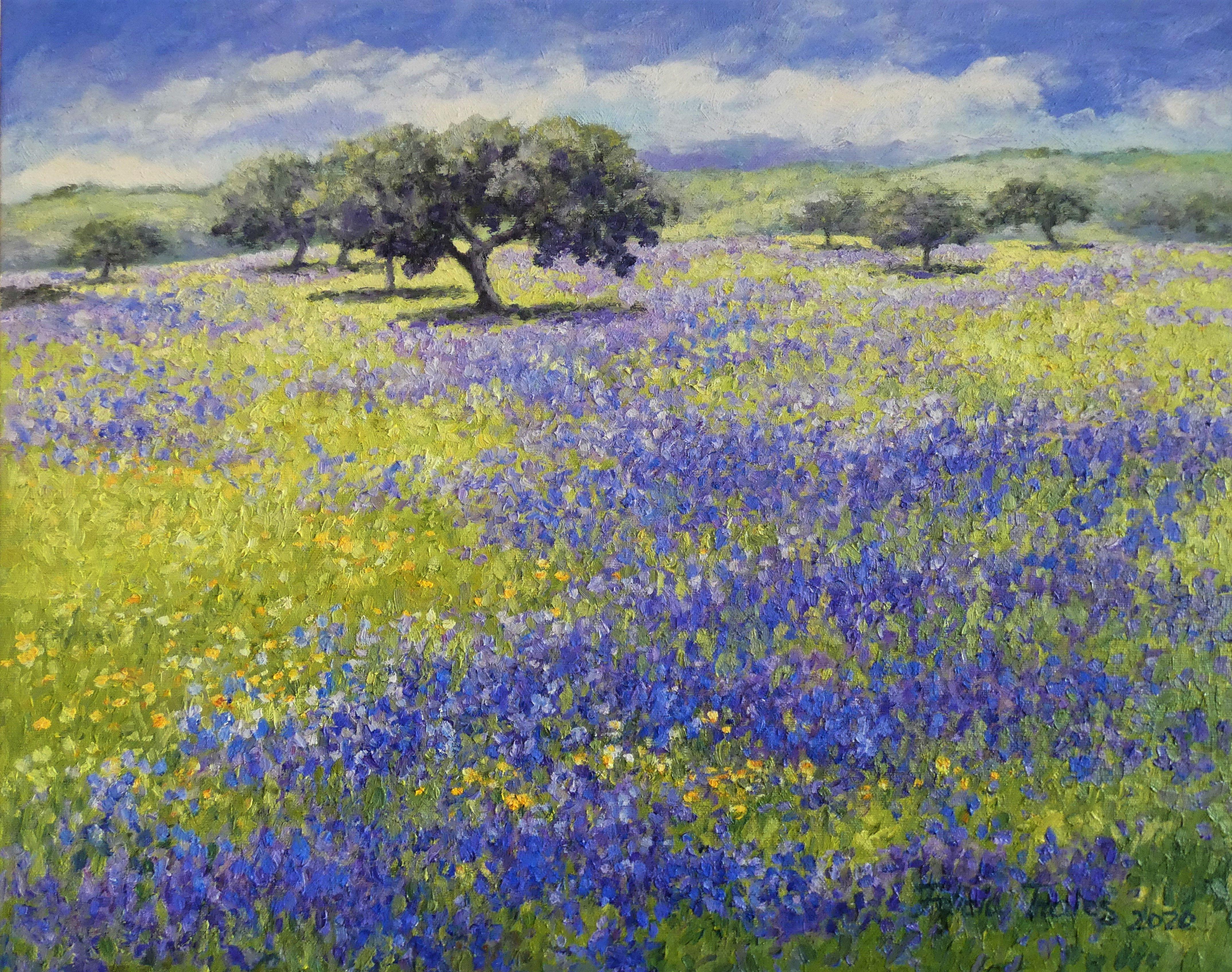 Landscape Painting de Felicia Trales - Primavera Violeta, Pintura, Óleo sobre lienzo