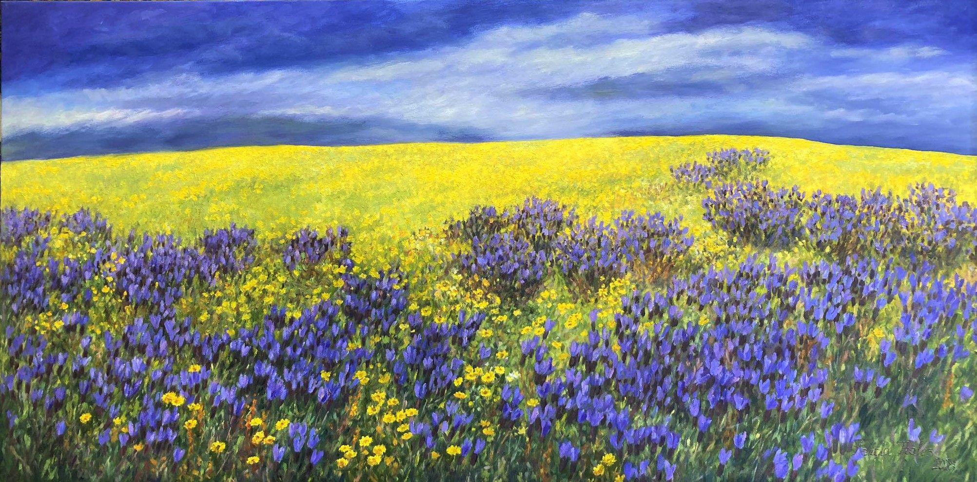 Wildes lavendelfarbenes Feld, Gemälde, Öl auf Leinwand (Impressionismus), Painting, von Felicia Trales