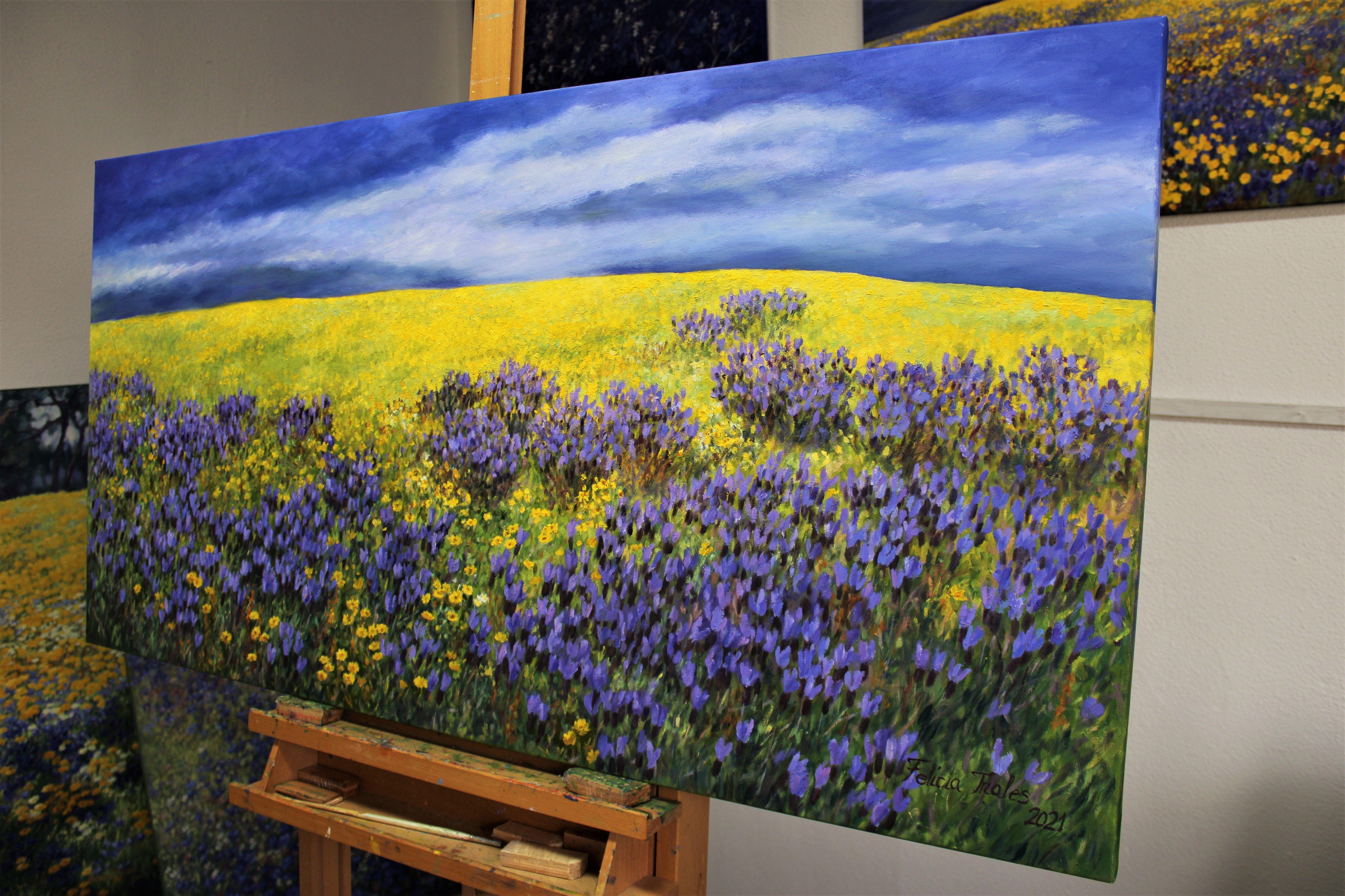 Wildes lavendelfarbenes Feld, Gemälde, Öl auf Leinwand im Angebot 1
