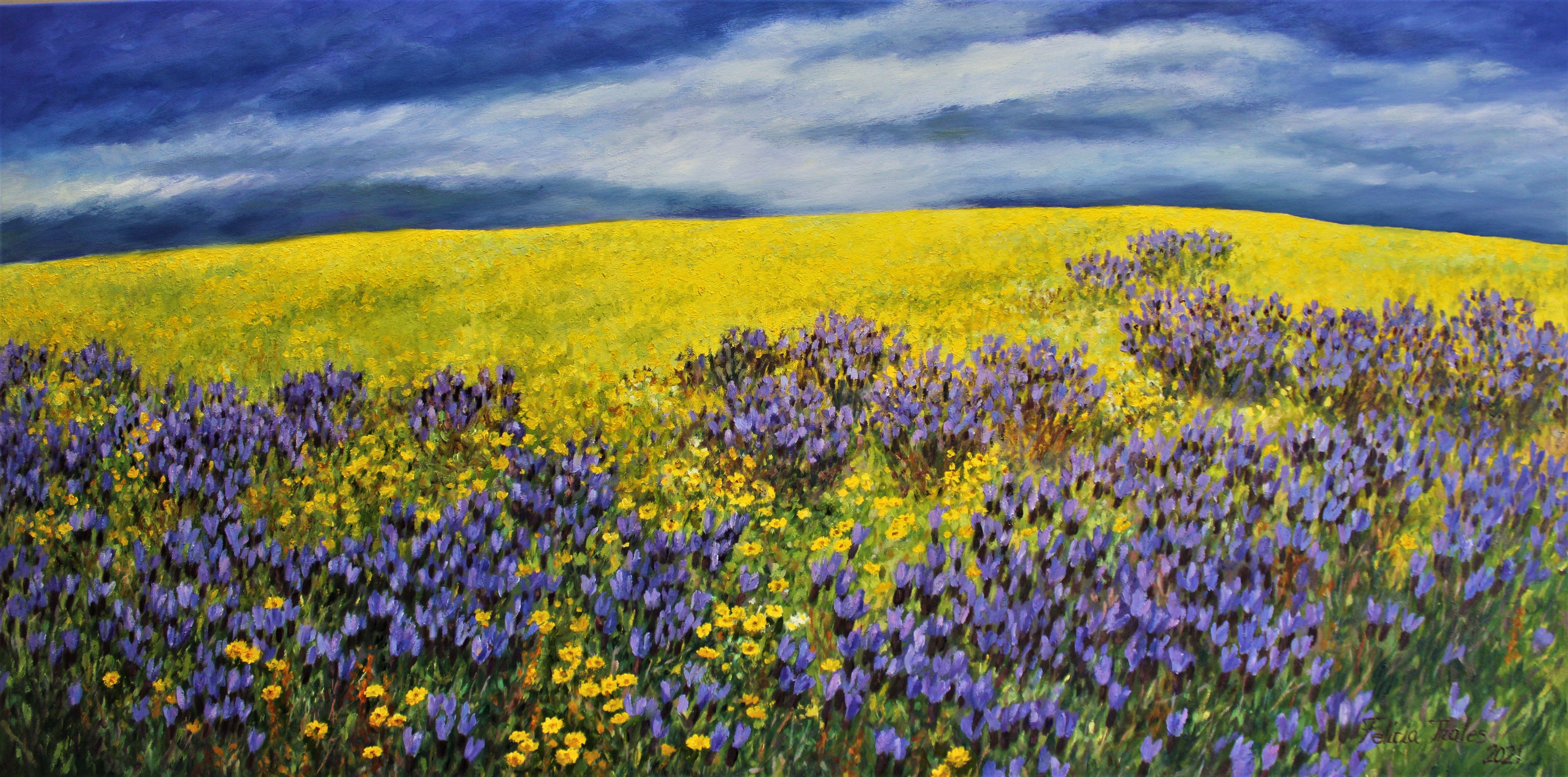 Wildes lavendelfarbenes Feld, Gemälde, Öl auf Leinwand – Painting von Felicia Trales