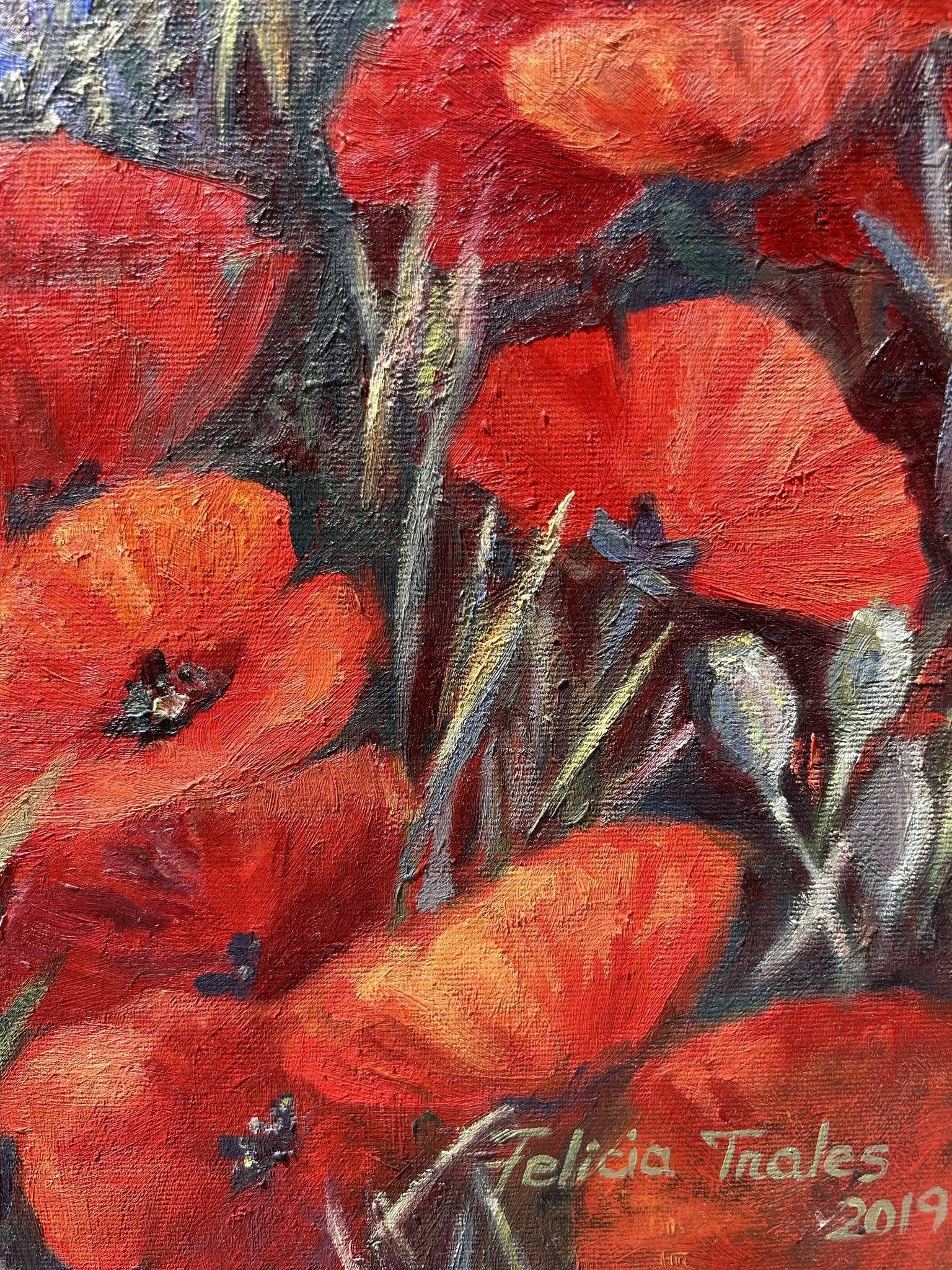 Wild Red Poppis, Painting, Oil on Canvas For Sale 1