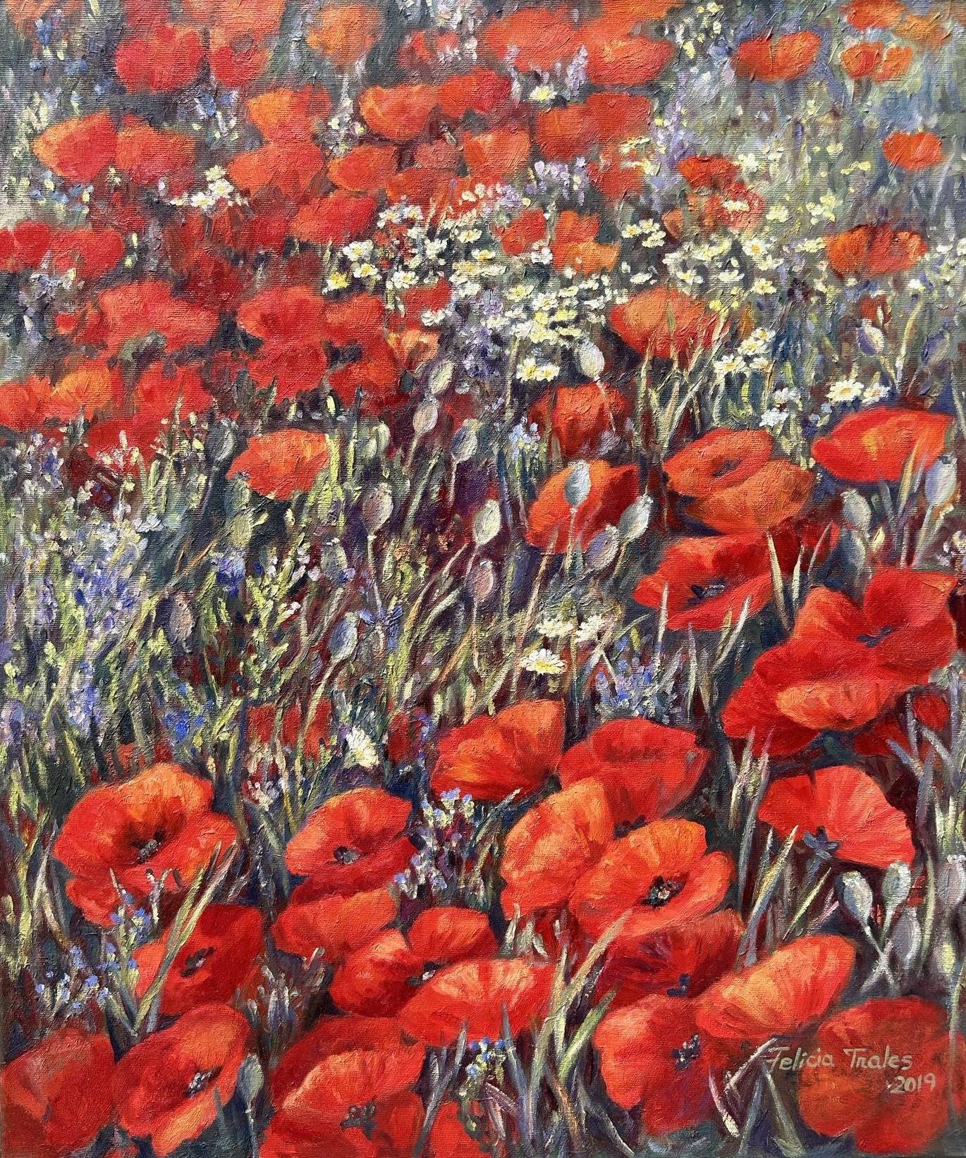Dans cette Å“uvre Ã  l'huile, inspirÃ©e de l'impressionnisme, j'ai capturÃ© la vivacitÃ© et le dynamisme des coquelicots sauvages. Rouge flamboyant, cette danse de couleurs Ã©voque la passion et l'Ã©phÃ©mÃ©ritÃ© de la nature. Chaque touche de