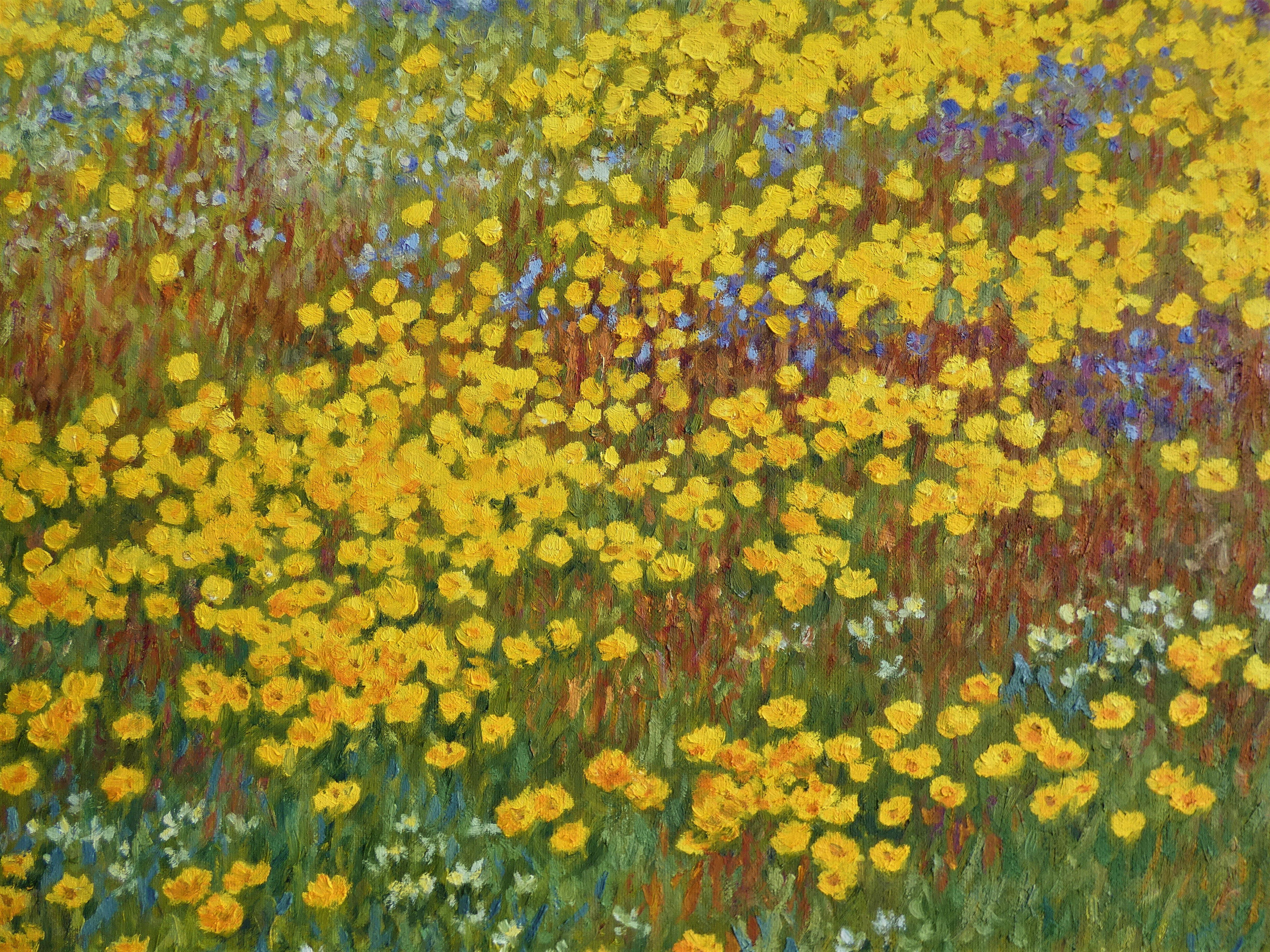 Yellow Flowered Field, Painting, Oil on Canvas For Sale 2