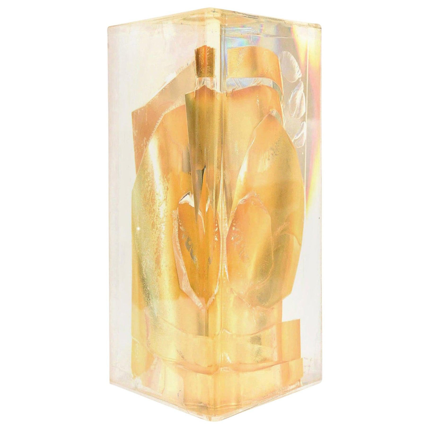 Feliciano Béjar Embedded Gold Leaf Fractal Lucite Sculpture Vintage