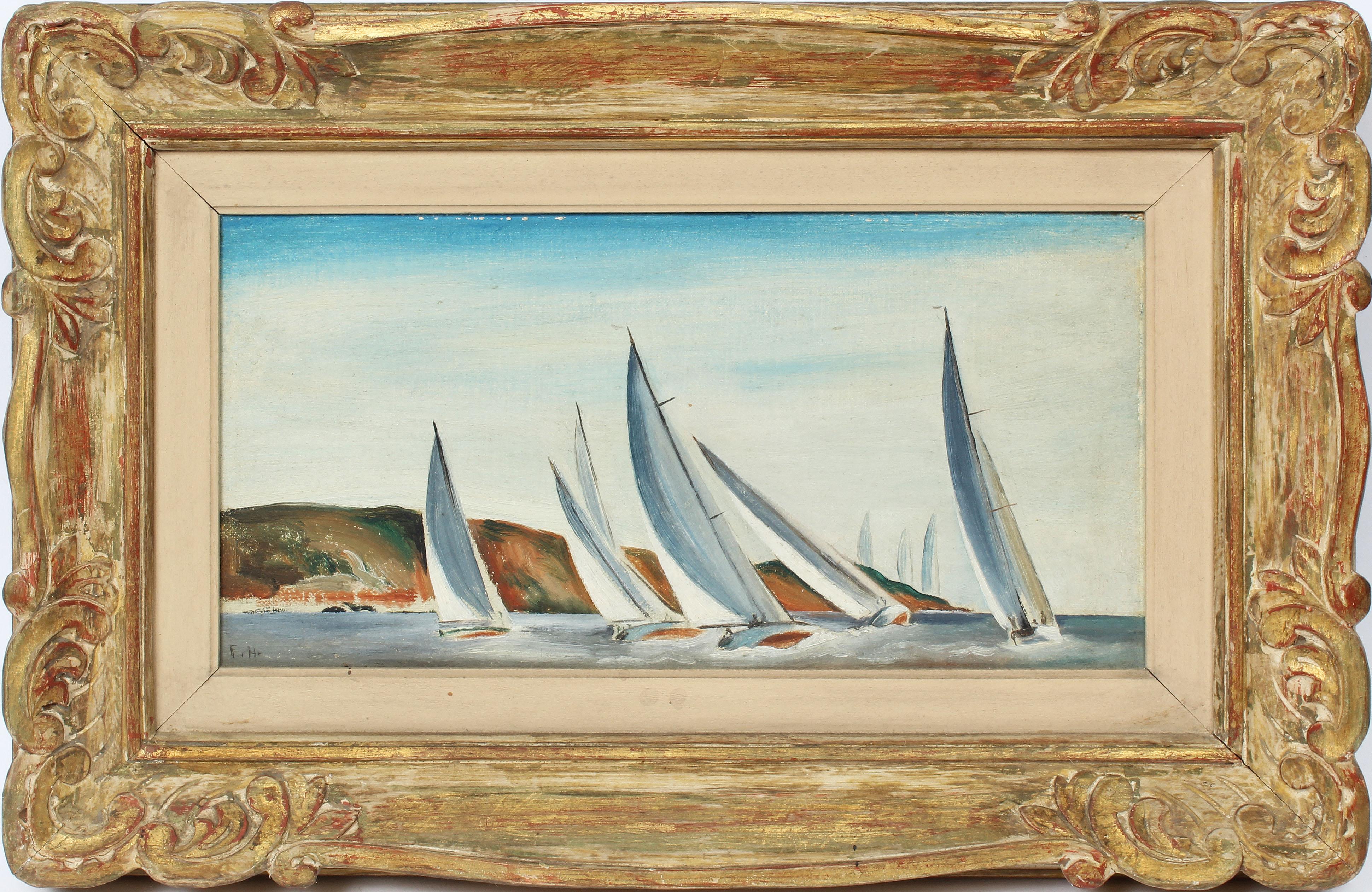 Landscape Painting di Felicie Howell - Dipinto a olio di una donna impressionista americana, St. David, gara di barche a vela alle Bermuda