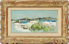 Ancienne peinture à l'huile impressionniste américaine représentant une femme du port de Bermuda, St. David