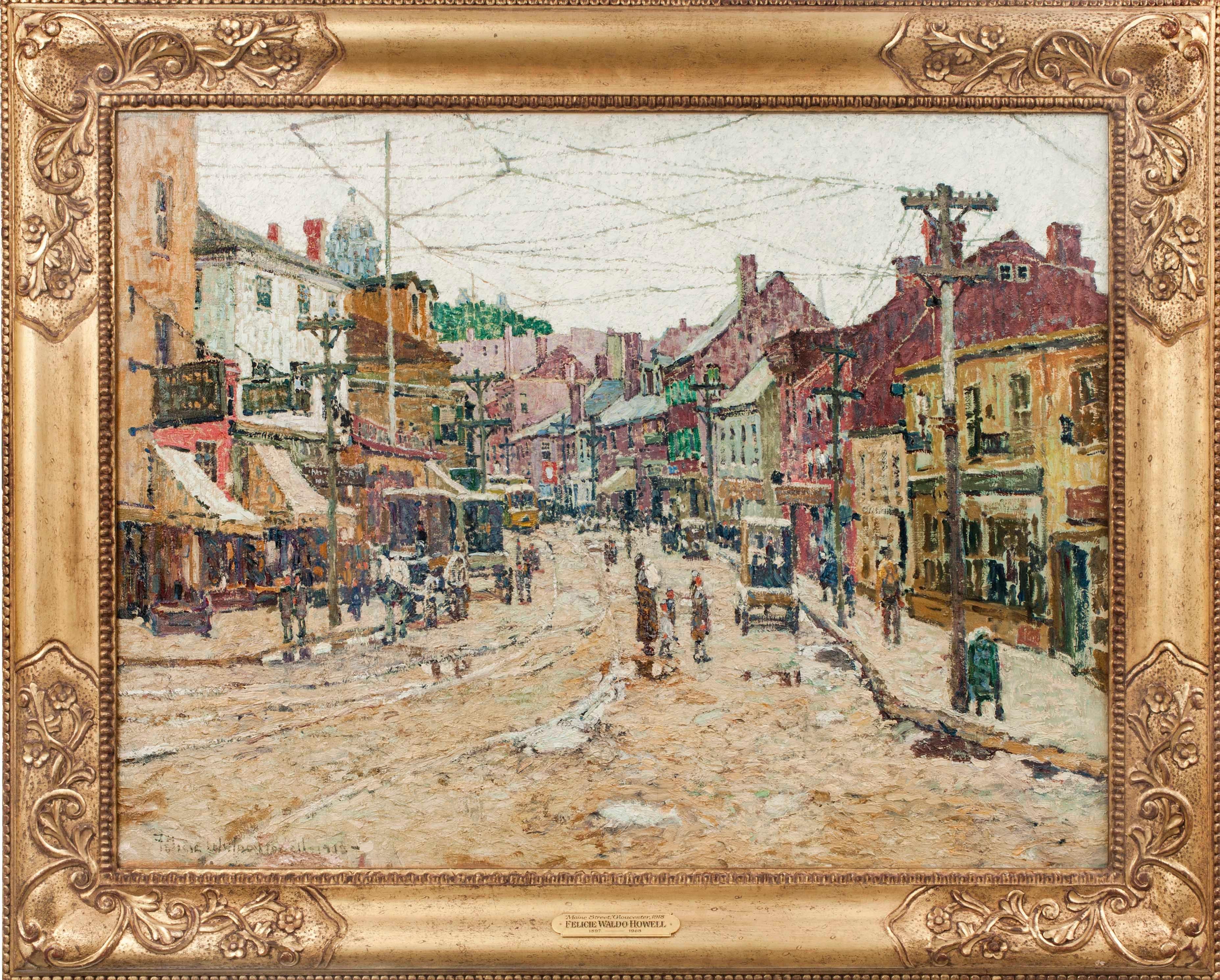 Main Street, Gloucester, by Felicie Waldo Howell (1897-1968, American) - Painting by Felicie Howell