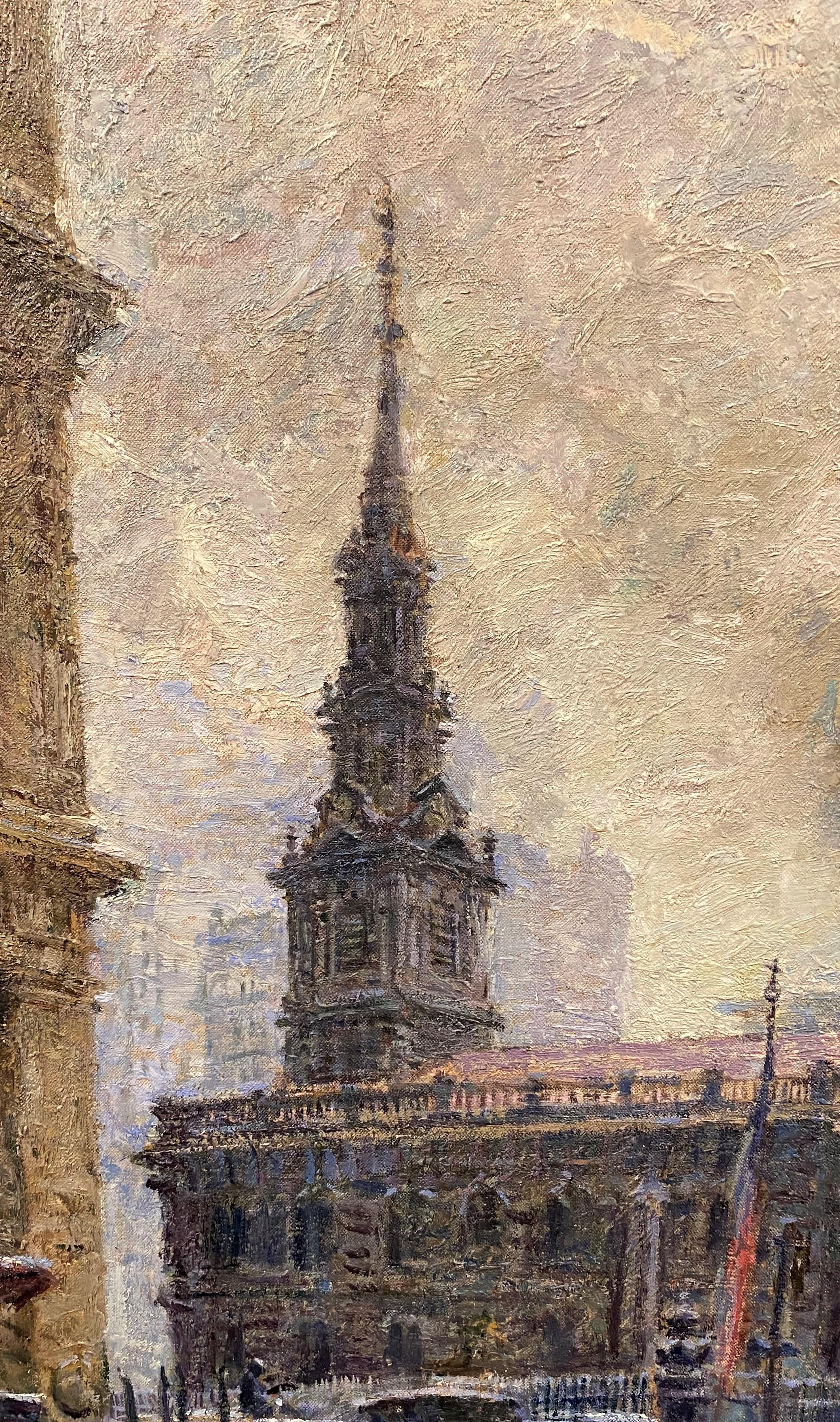 St. Paul’s From John Street, NY - American Impressionist Painting by Felicie Howell