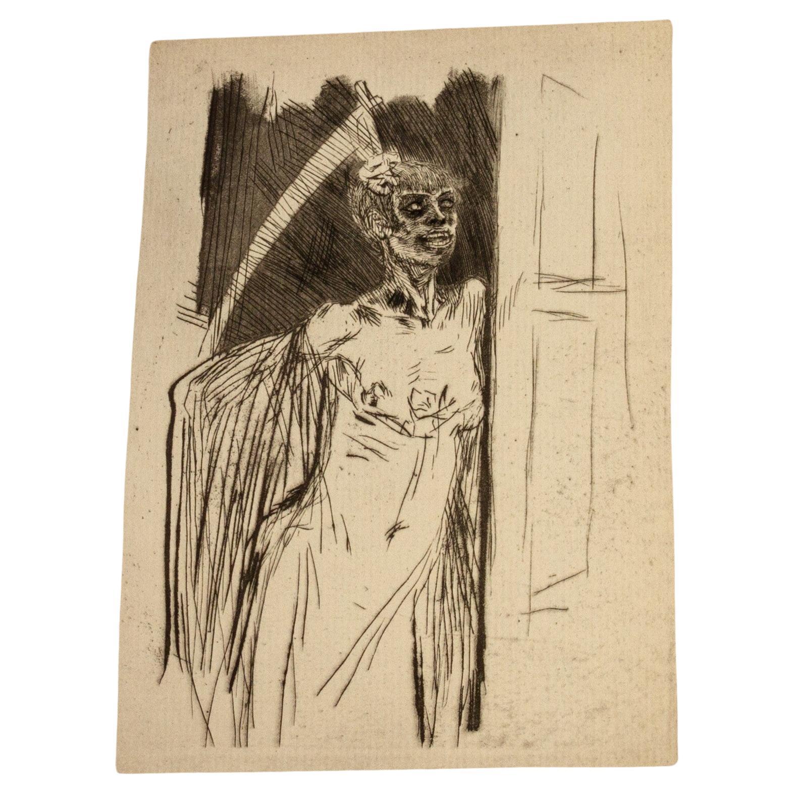 Felicien Rops (1833-1898) Belgian Original Etching 19th Century 