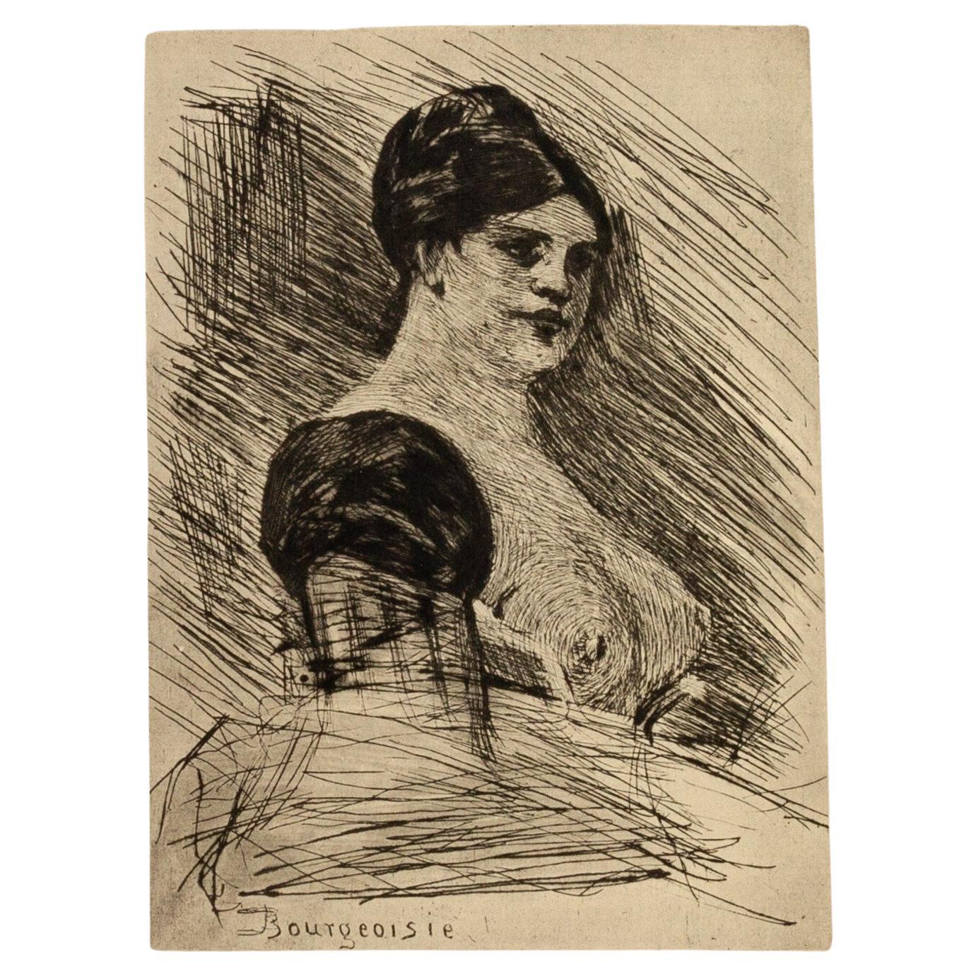 Felicien Rops (1833-1898) "Bourgeoisie" Gravure originale belge du 19ème siècle