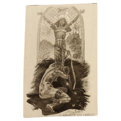 Felicien Rops (1833-1898) "El Amante de Cristo" Aguafuerte original belga S. XIX