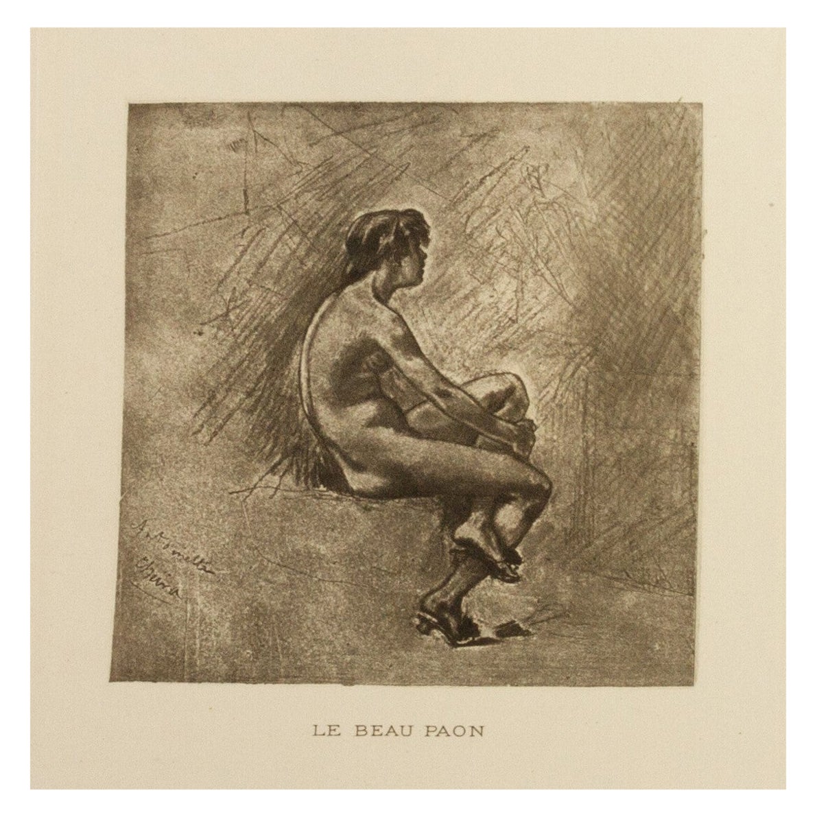 Felicien Rops (1833-1898) „Le Beau Paon“ belgische Original-Radierung des 19. Jahrhunderts