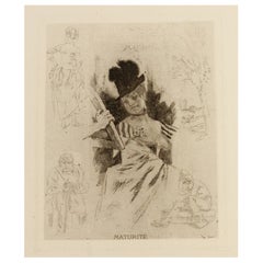 Felicien Rops (1833-1898) "Maturité" Belgian Original Etching 19th Century