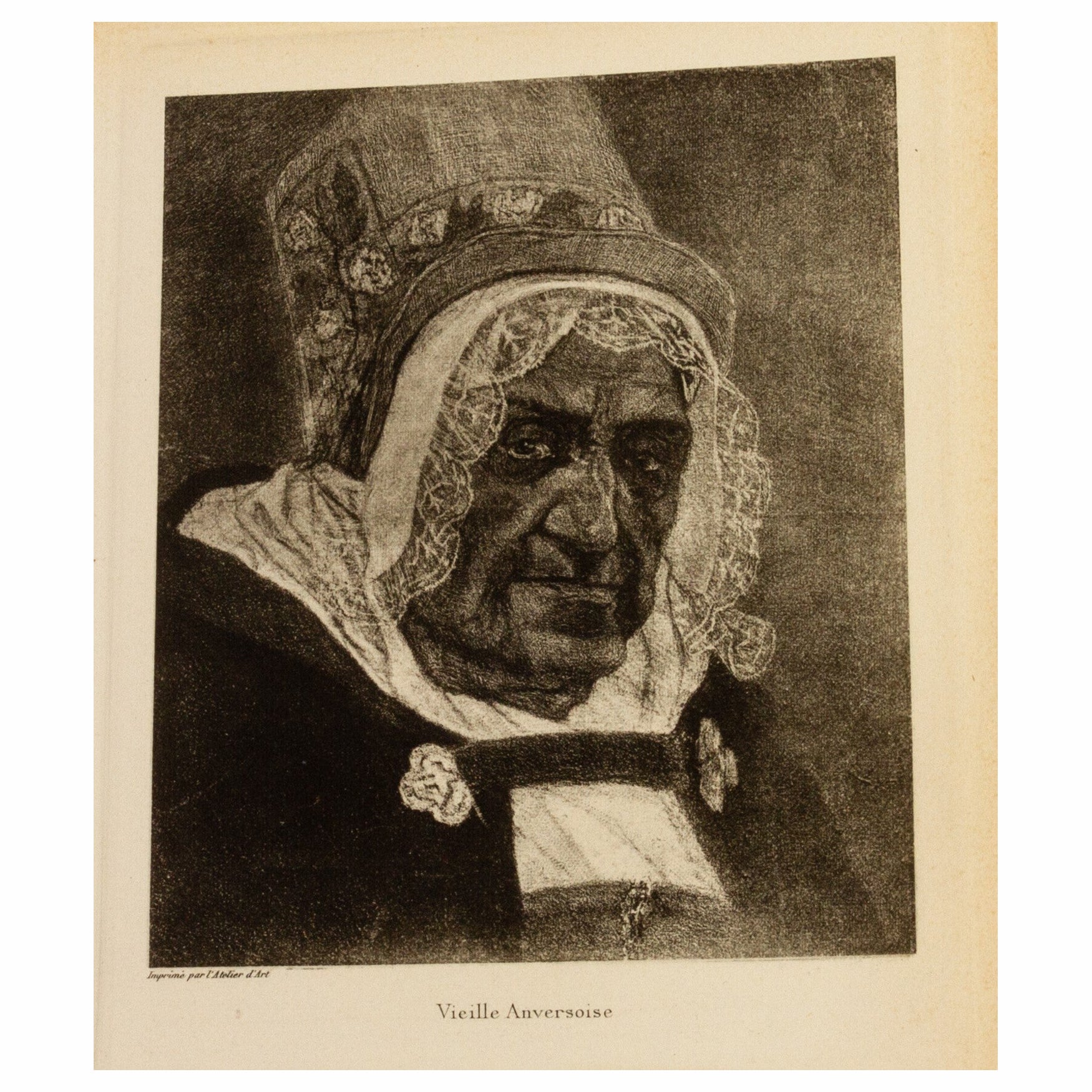 Felicien Rops (1833-1898) "Vieille Anversoise" Belgian Original Etching 19th C For Sale