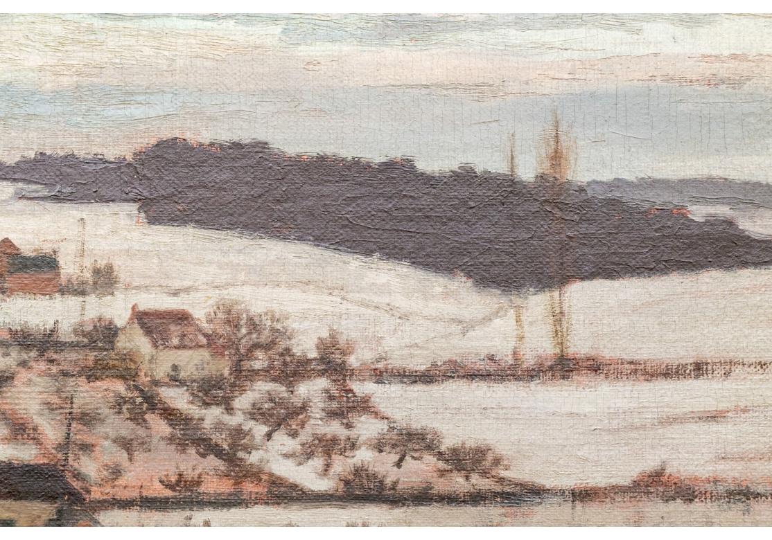 Felicien Rops (Belgium, 1833-1898) Oil Board, Village Landscape In Winter For Sale 2
