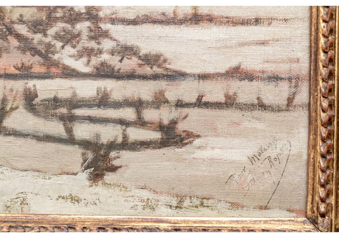 Planche à l'huile Felicien Rops (Belgique, 1833-1898), paysage de village en hiver en vente 3