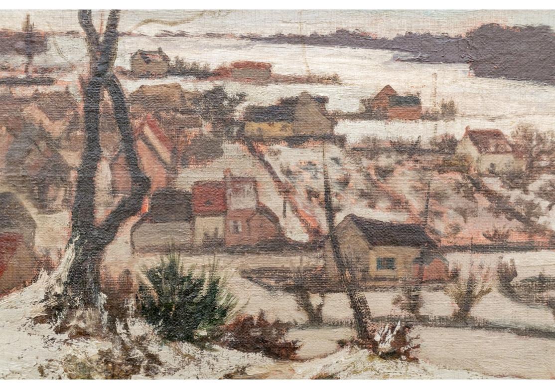 Felicien Rops (Belgio, 1833-1898) Tavola ad olio, Paesaggio di un villaggio in inverno in vendita 1