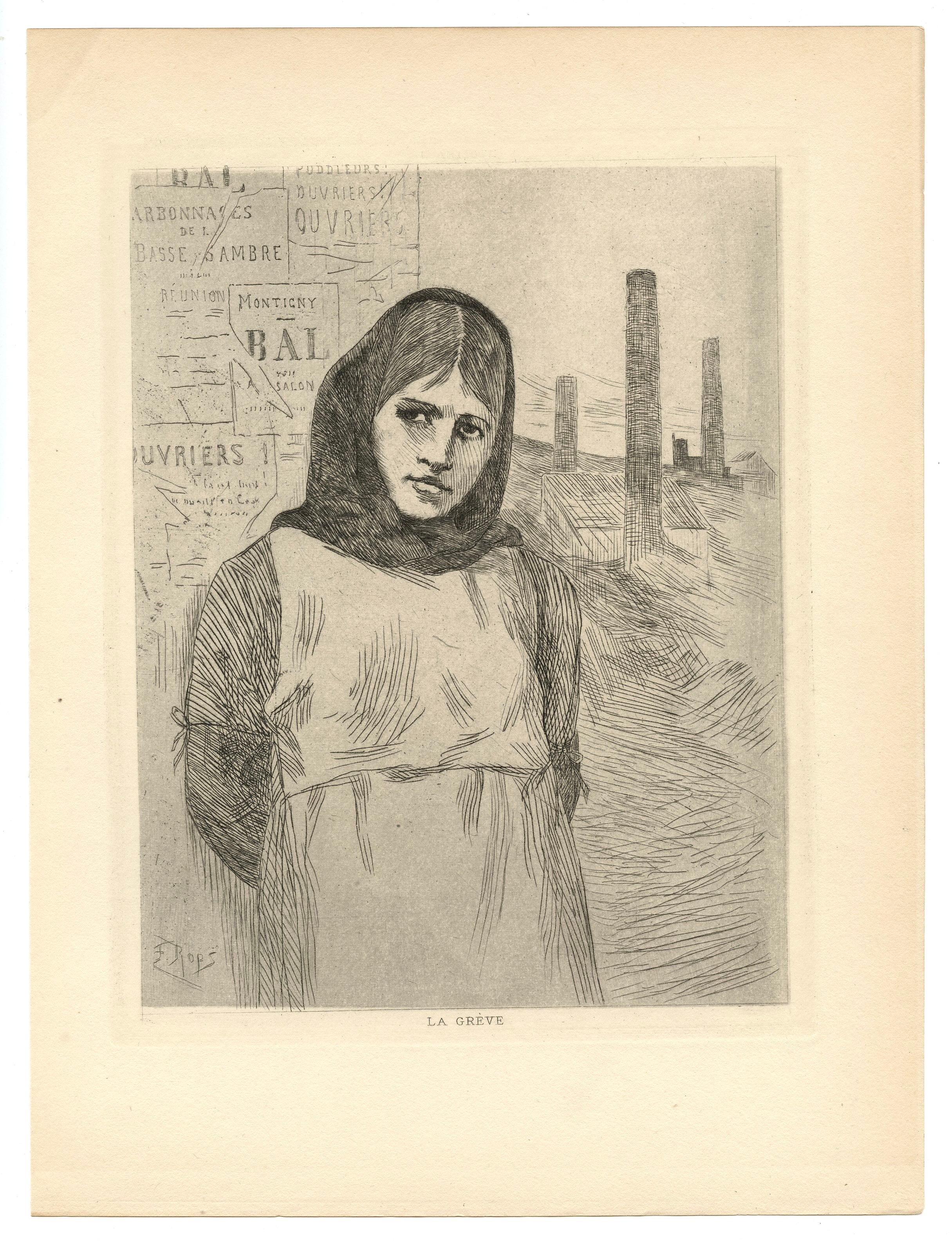 Medium: heliogravure (after the etching). Printed in 1908 for "Felicien Rops, l'homme et l'artiste" by Camille Lemonnier, and published in Paris by Henri Floury. Plate size: 7 1/2 x 6 inches (195 x 152 mm). Signed in the plate, not hand-signed.