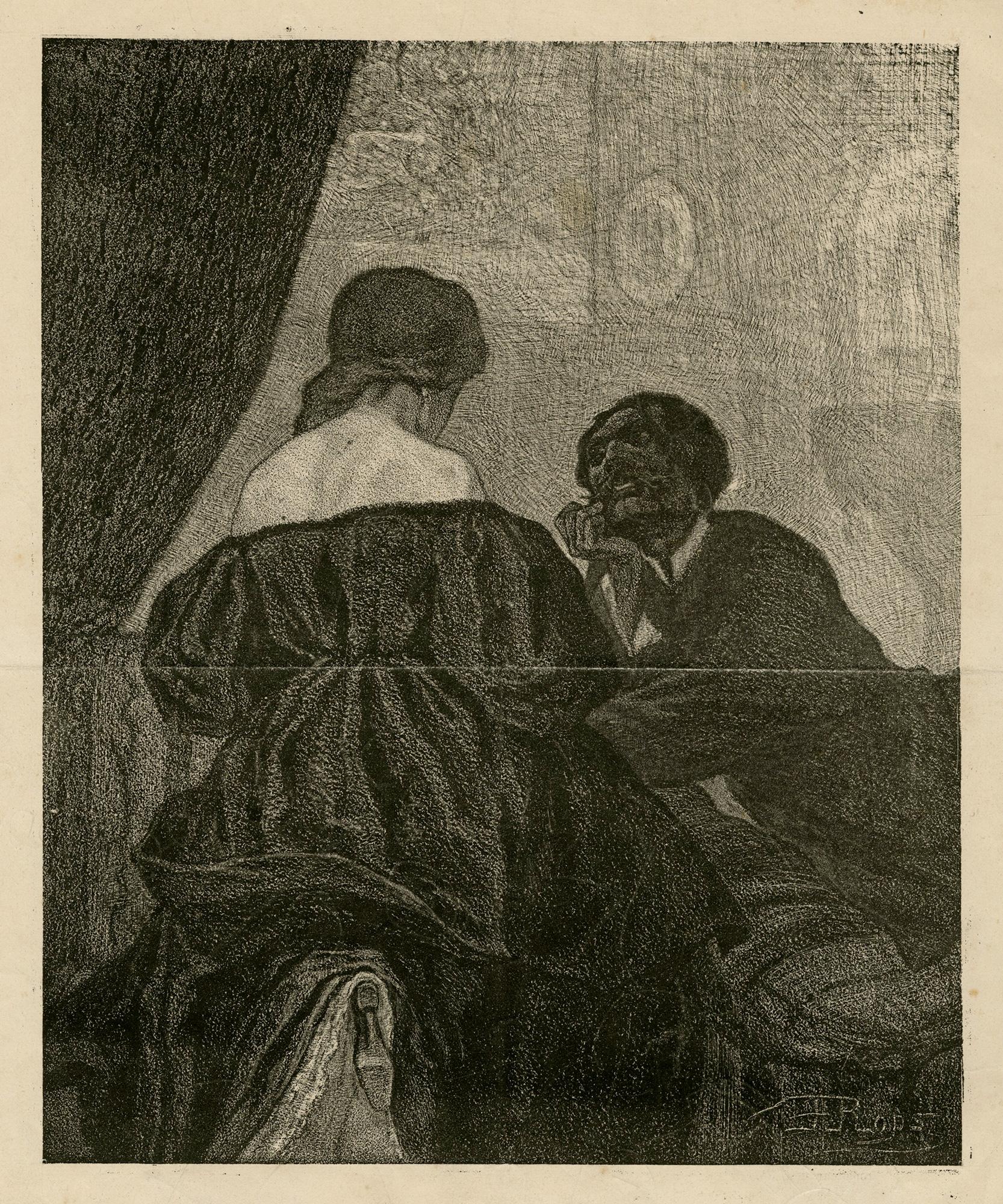 Félicien Rops Figurative Print - Conversation d'étudiant