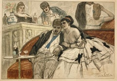 Félicien Rops, Le Gandin Ivre / The Drunken Dandy, Engraving in colours